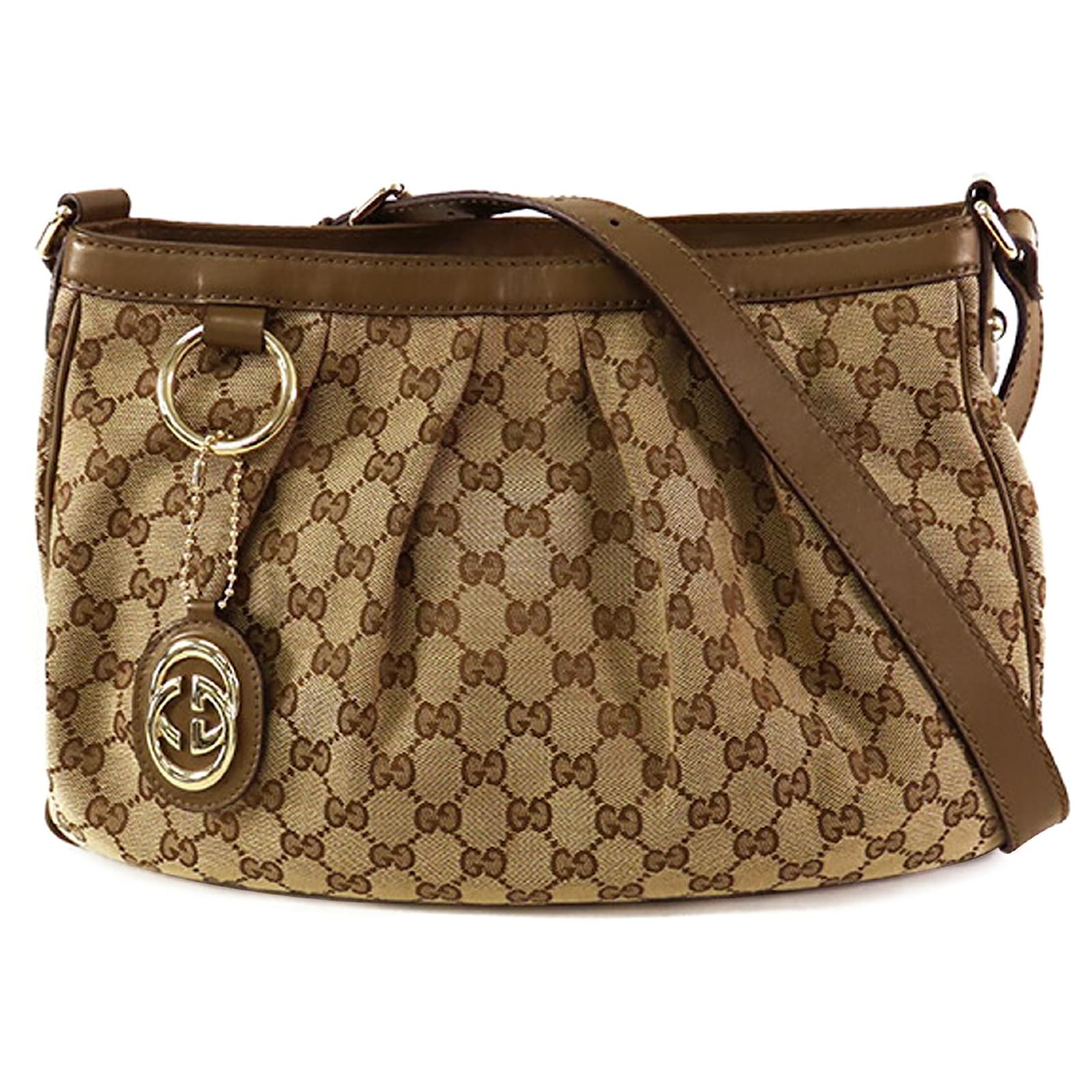 Gucci Brown GG Canvas Sukey Crossbody Beige Leather Cloth Pony-style calfskin Cloth  ref.2327132