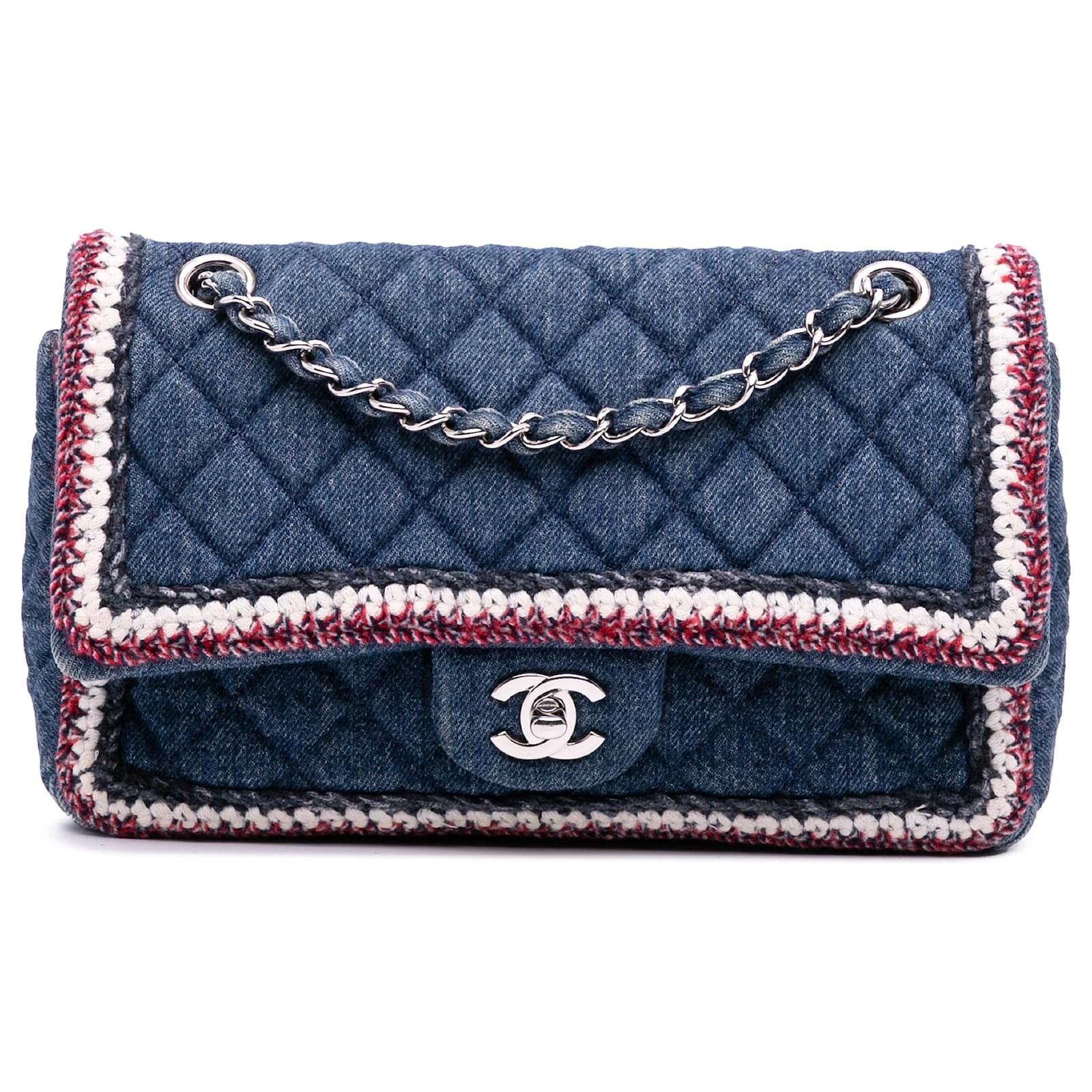 Chanel Blue Quilted Denim Classic Single Flap Tweed Cloth  ref.2327123