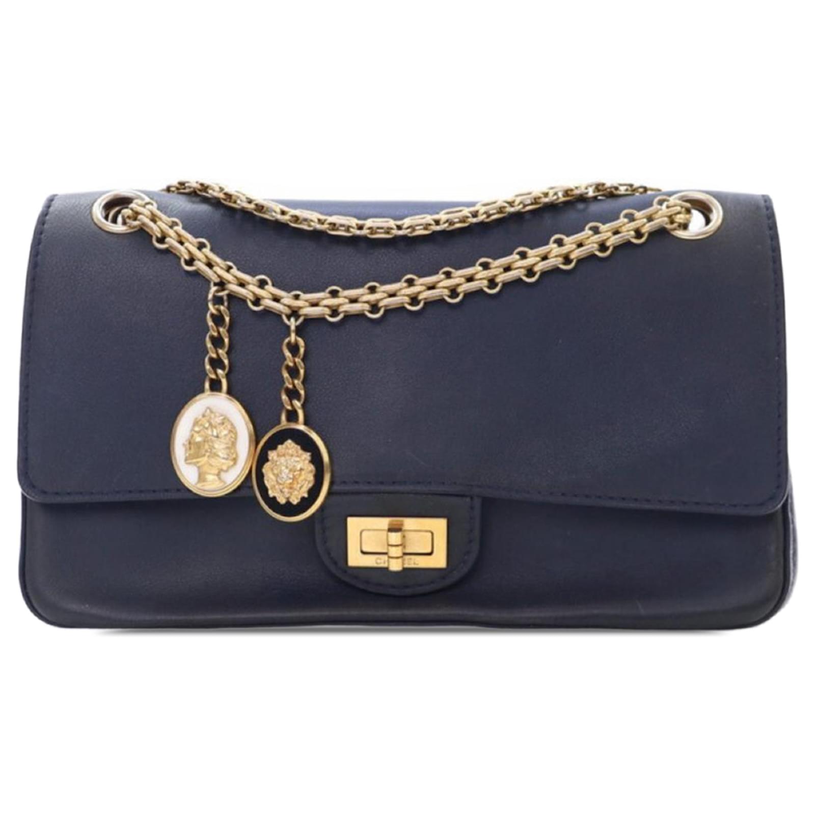 Chanel Blue Reissue 2.55 Calfskin Medallion Nude Double Flap 226 Navy blue Leather Pony-style calfskin  ref.2327120