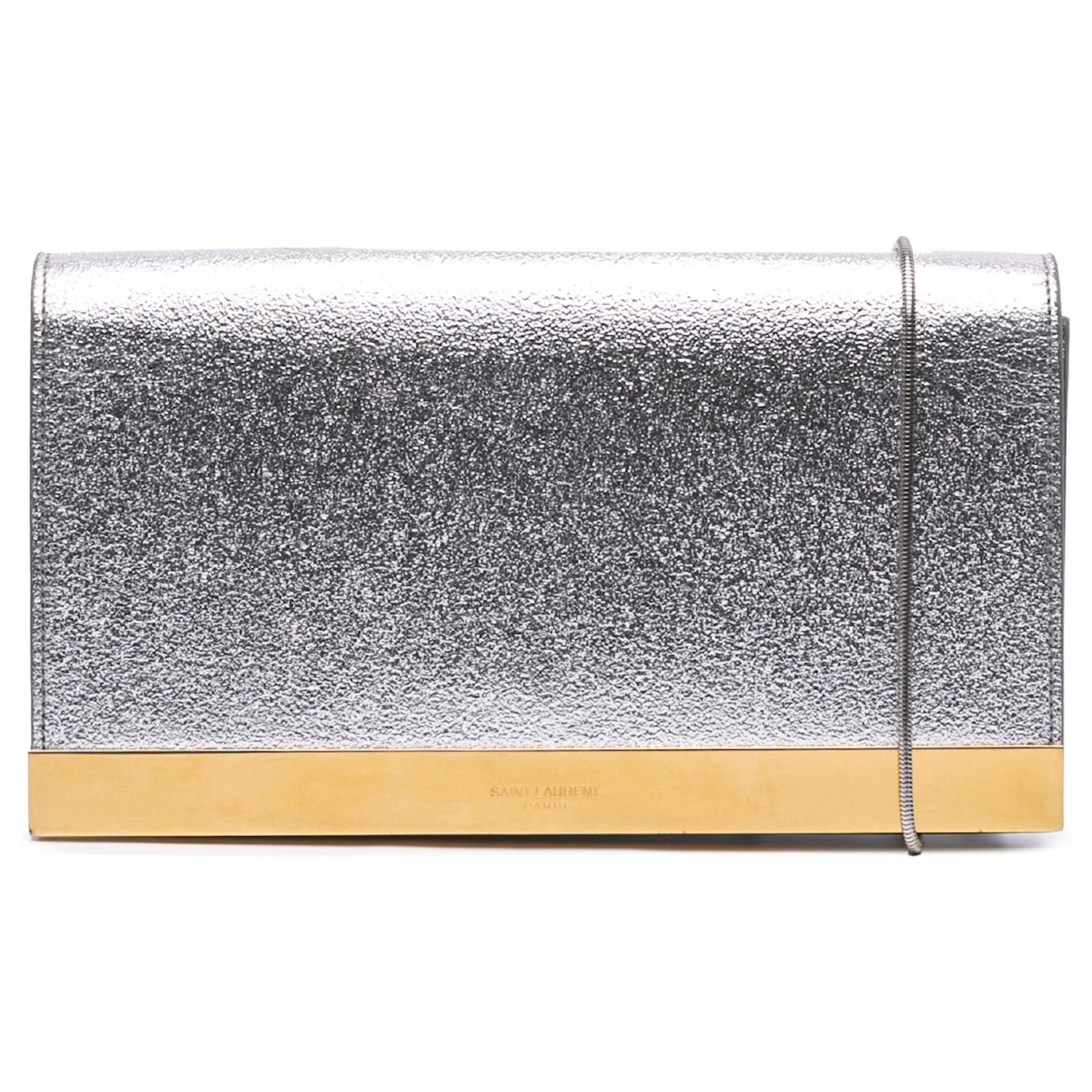 Saint Laurent Silver Metallic Leather Crossbody Silvery Pony-style calfskin  ref.2327112