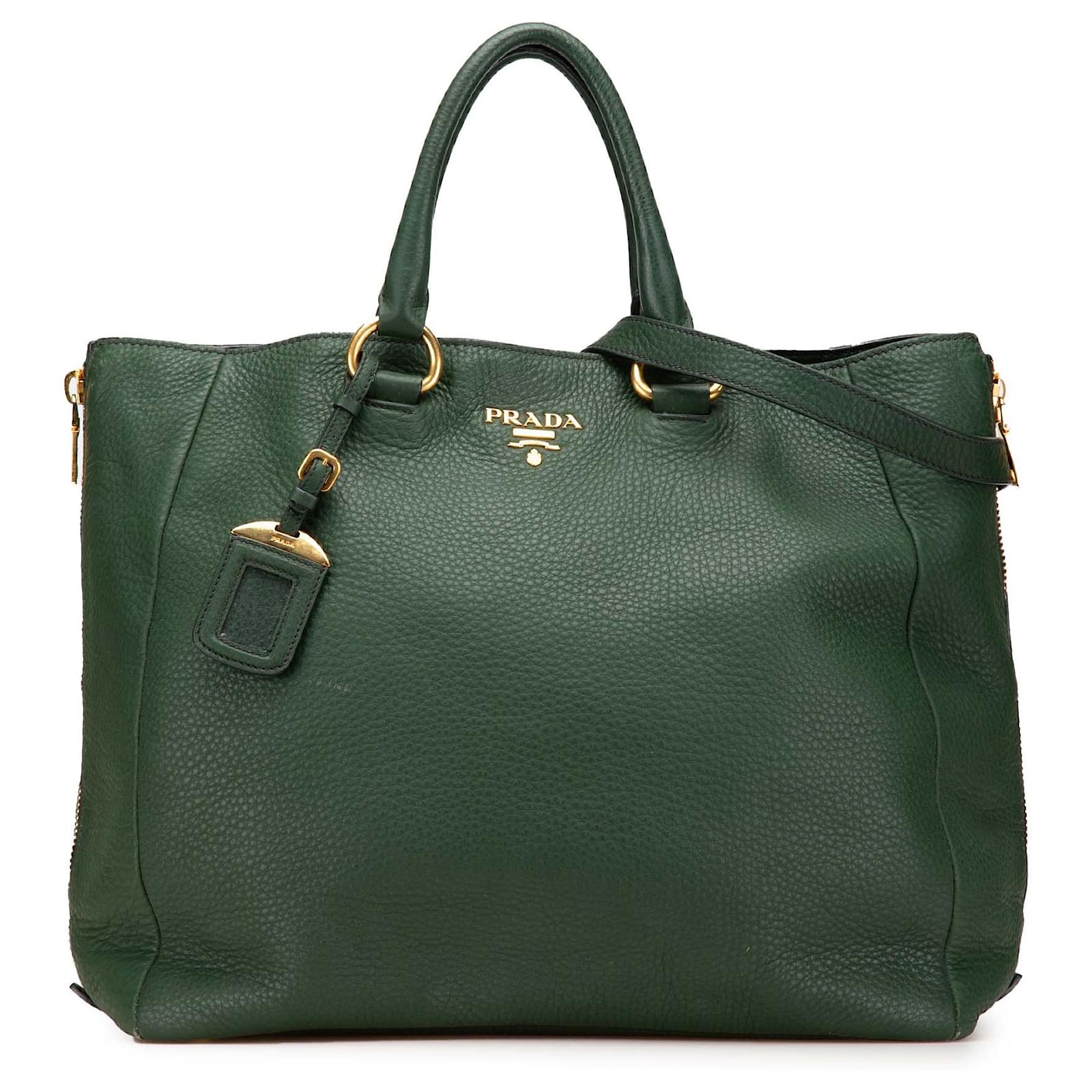 Prada Green Vitello Daino Side Zip Convertible Tote Dark green Leather Pony-style calfskin  ref.2327085
