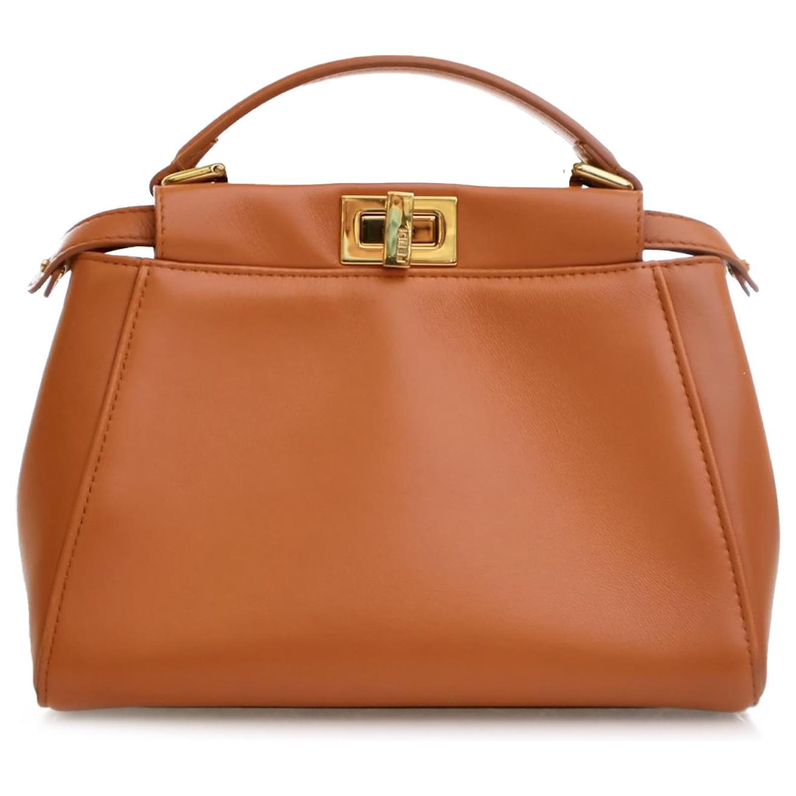 Fendi Brown Mini Leather Iconic Peekaboo Satchel Pony-style calfskin  ref.2327061