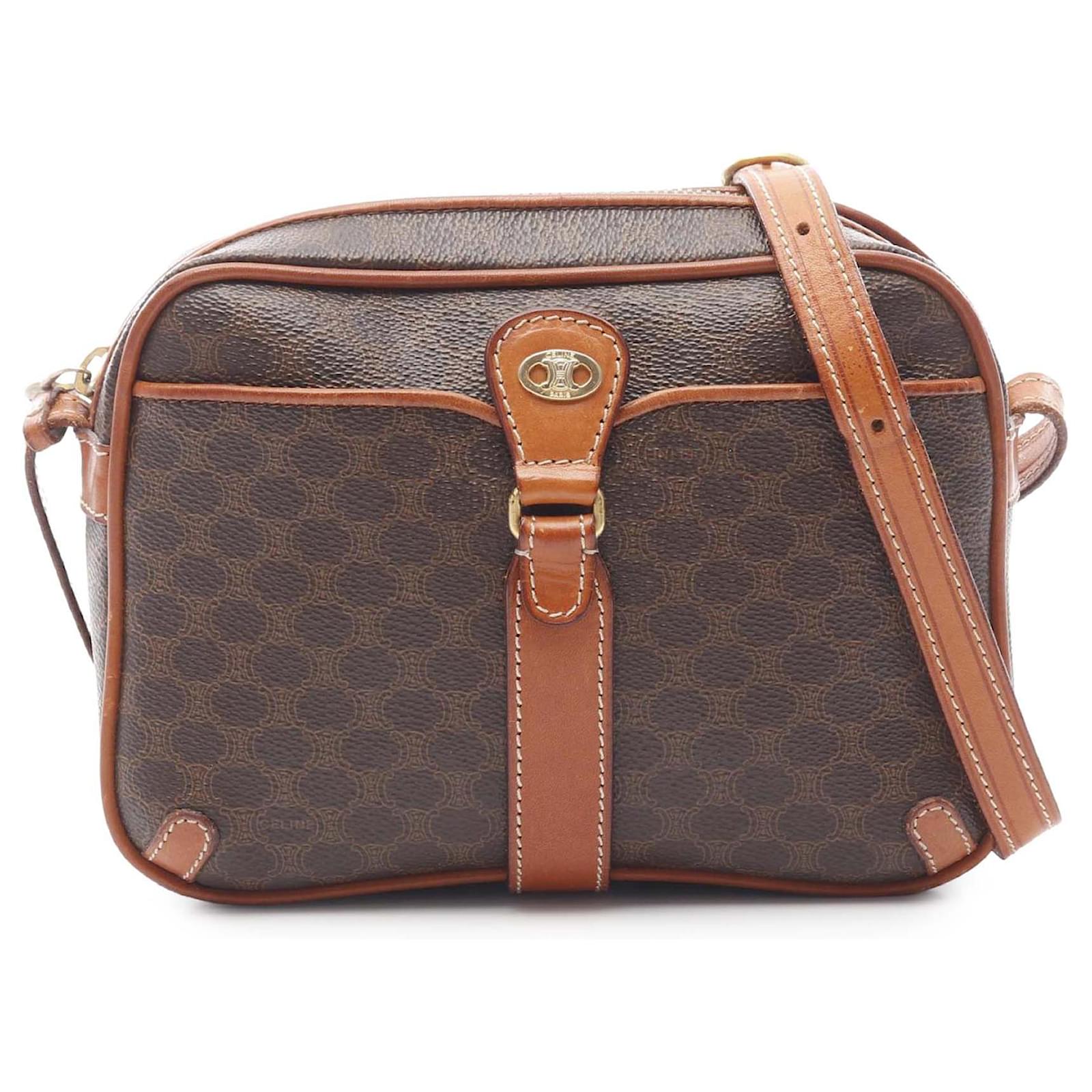 Céline Celine Brown Macadam Coated Canvas Crossbody Leather Cloth Pony-style calfskin Cloth  ref.2327060
