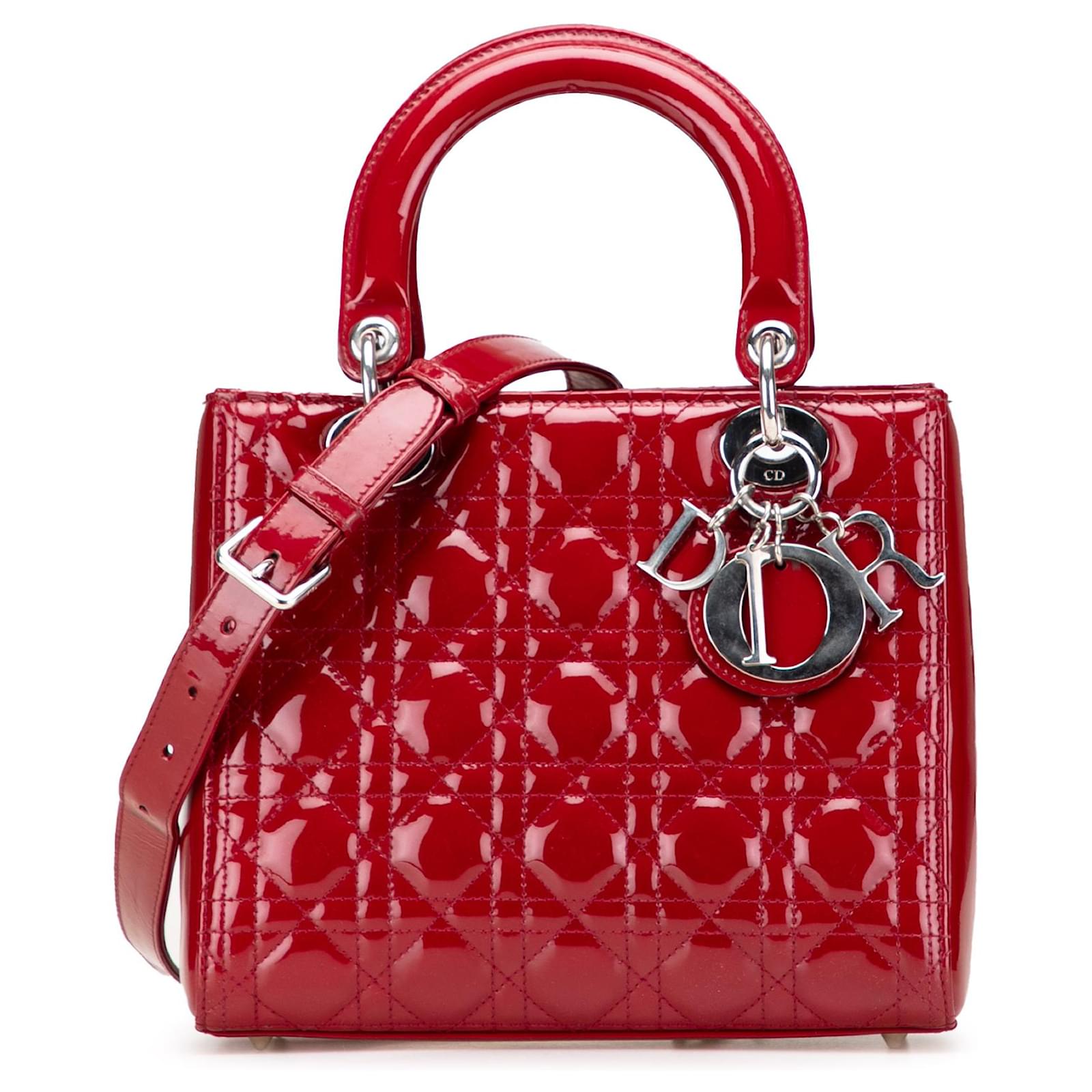 Dior Red Medium Patent Cannage Lady Dior Leather Patent leather  ref.2327059