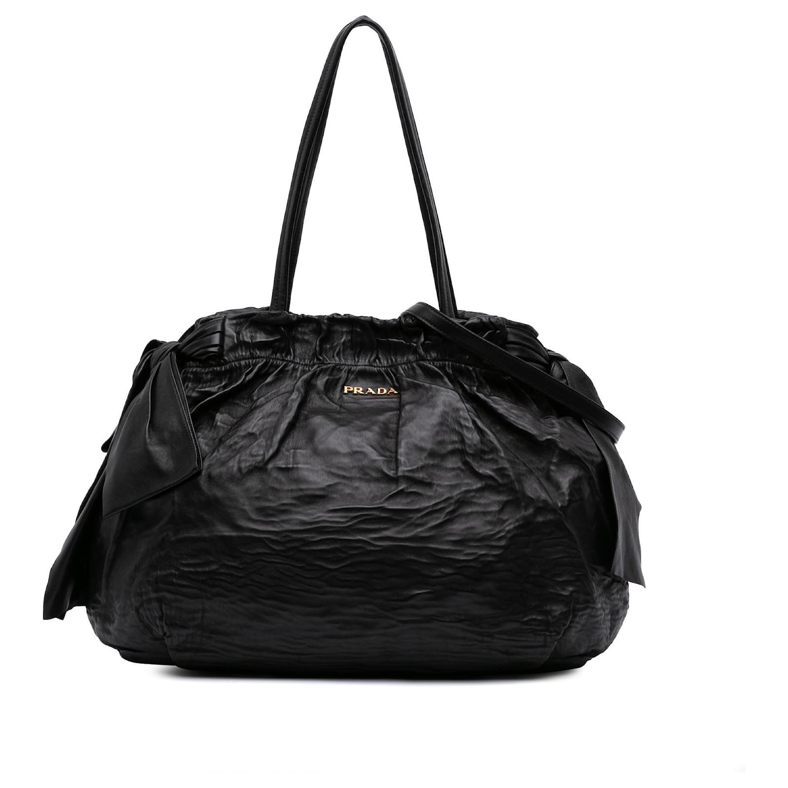 Prada Black Nappa Antique Bow Satchel Leather  ref.2327037
