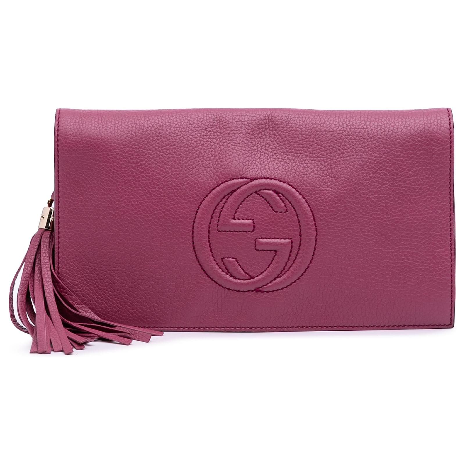 Gucci Pink Leather Soho Disco Clutch Golden Pony-style calfskin  ref.2327034