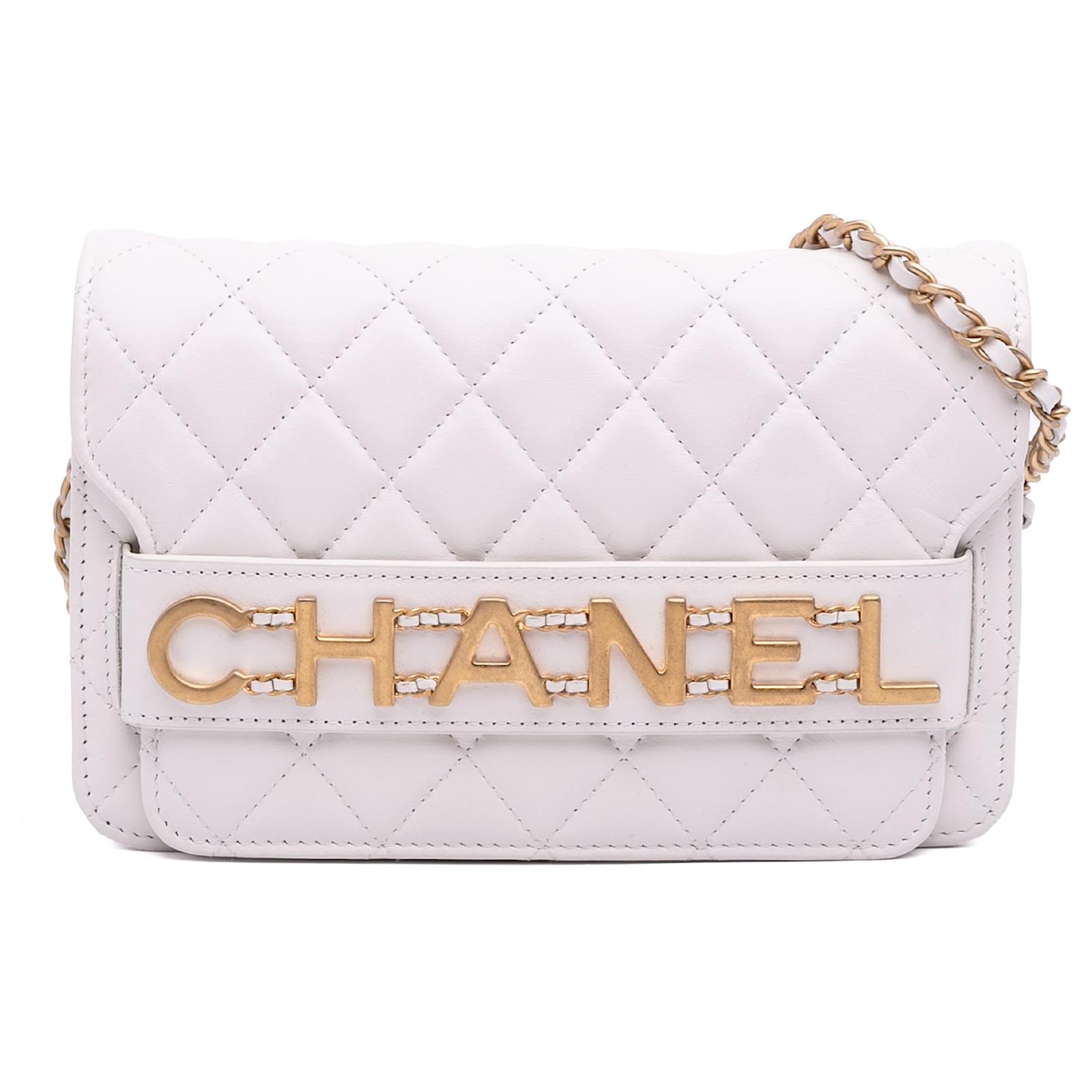 Chanel White Medium Quilted Calfskin Enchained Flap Leather Pony-style calfskin  ref.2327027