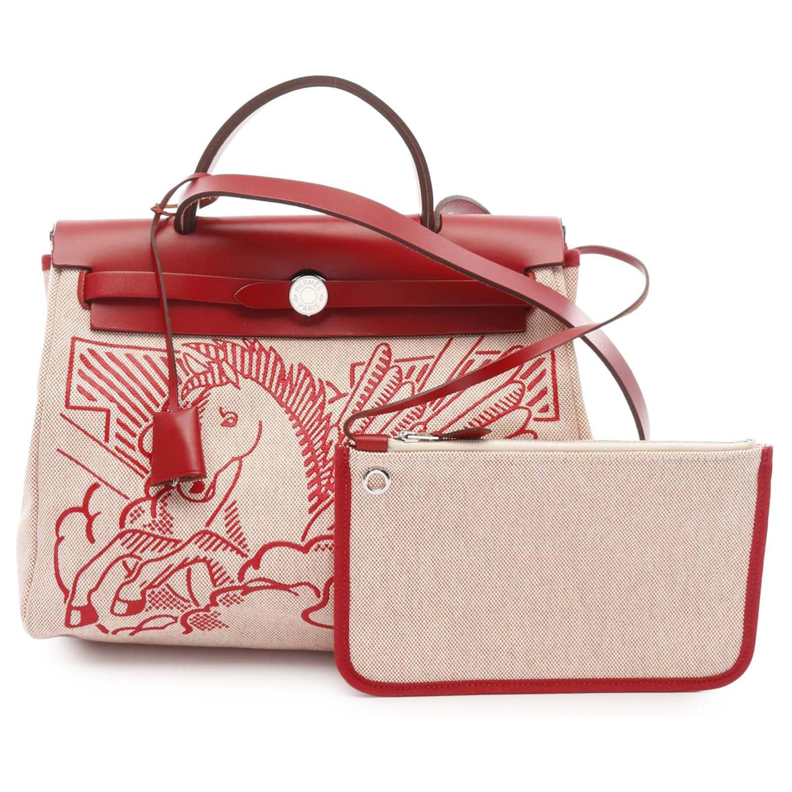 Hermès Orange Toile and Vache Hunter Pegase Pop Herbag Zip 31 Pony-style calfskin Cloth  ref.2327001