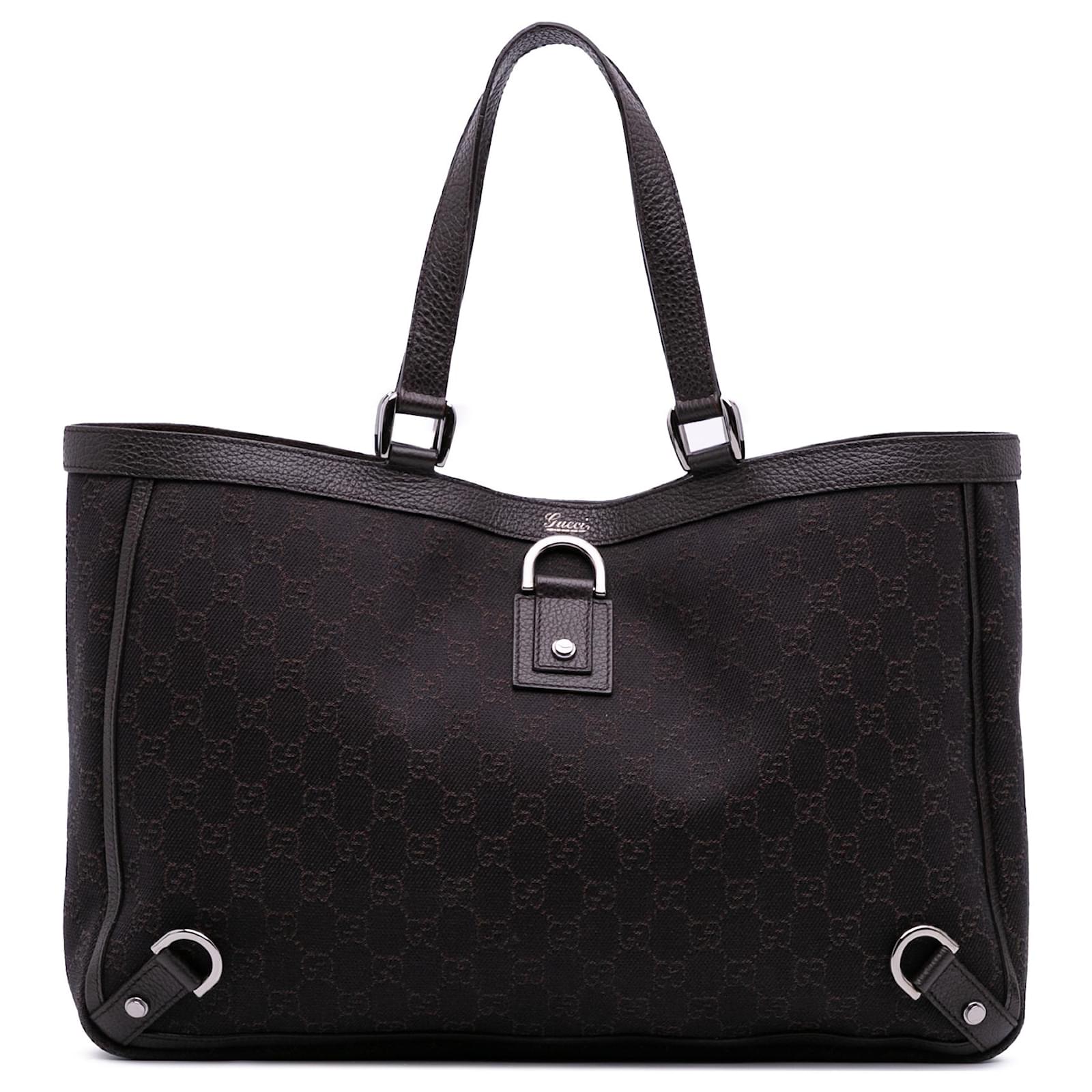 Gucci Brown GG Denim Abbey D Ring Tote Dark brown Leather Pony-style calfskin Cloth  ref.2326977