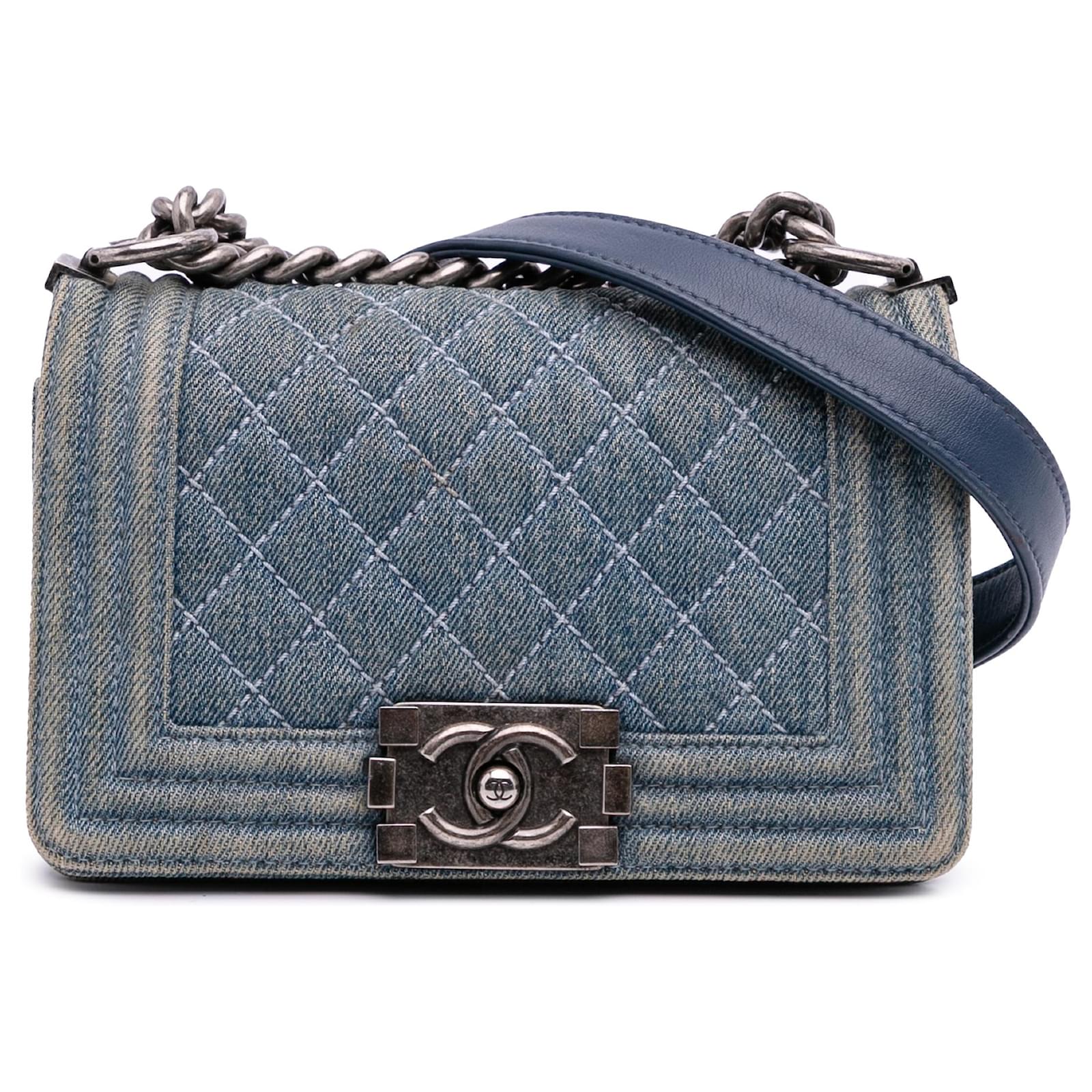 Chanel Blue Small Quilted Denim Boy Flap Cloth  ref.2326973