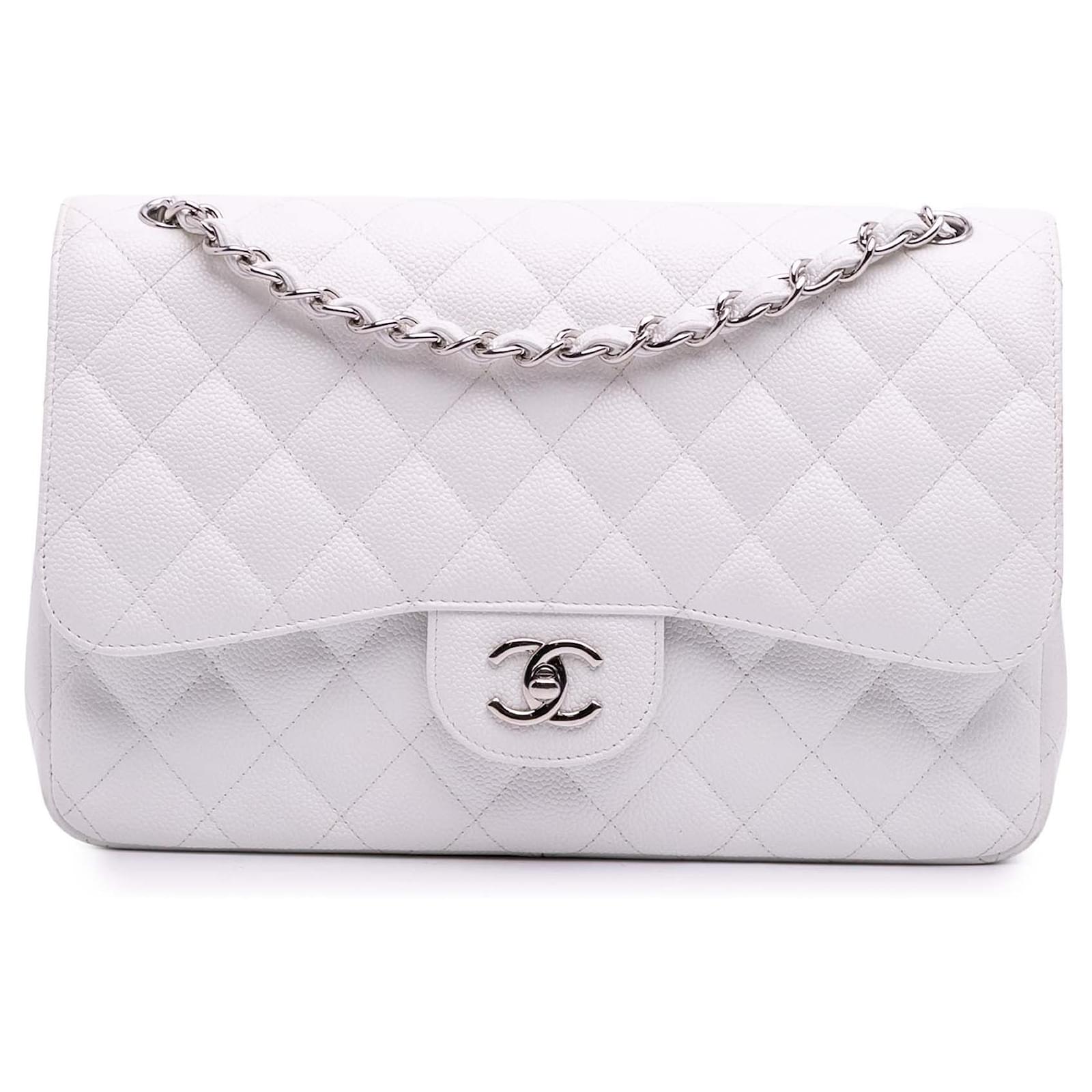 Chanel White Jumbo Classic Caviar Double Flap Eggshell Leather  ref.2326964