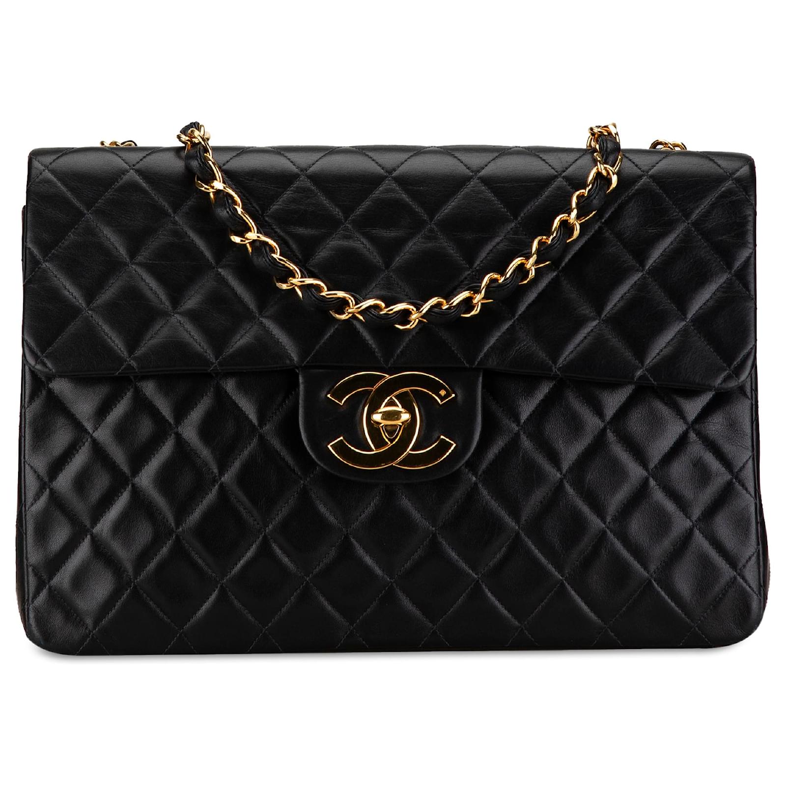 Chanel Black Maxi XL Classic Lambskin Single Flap Leather  ref.1546607