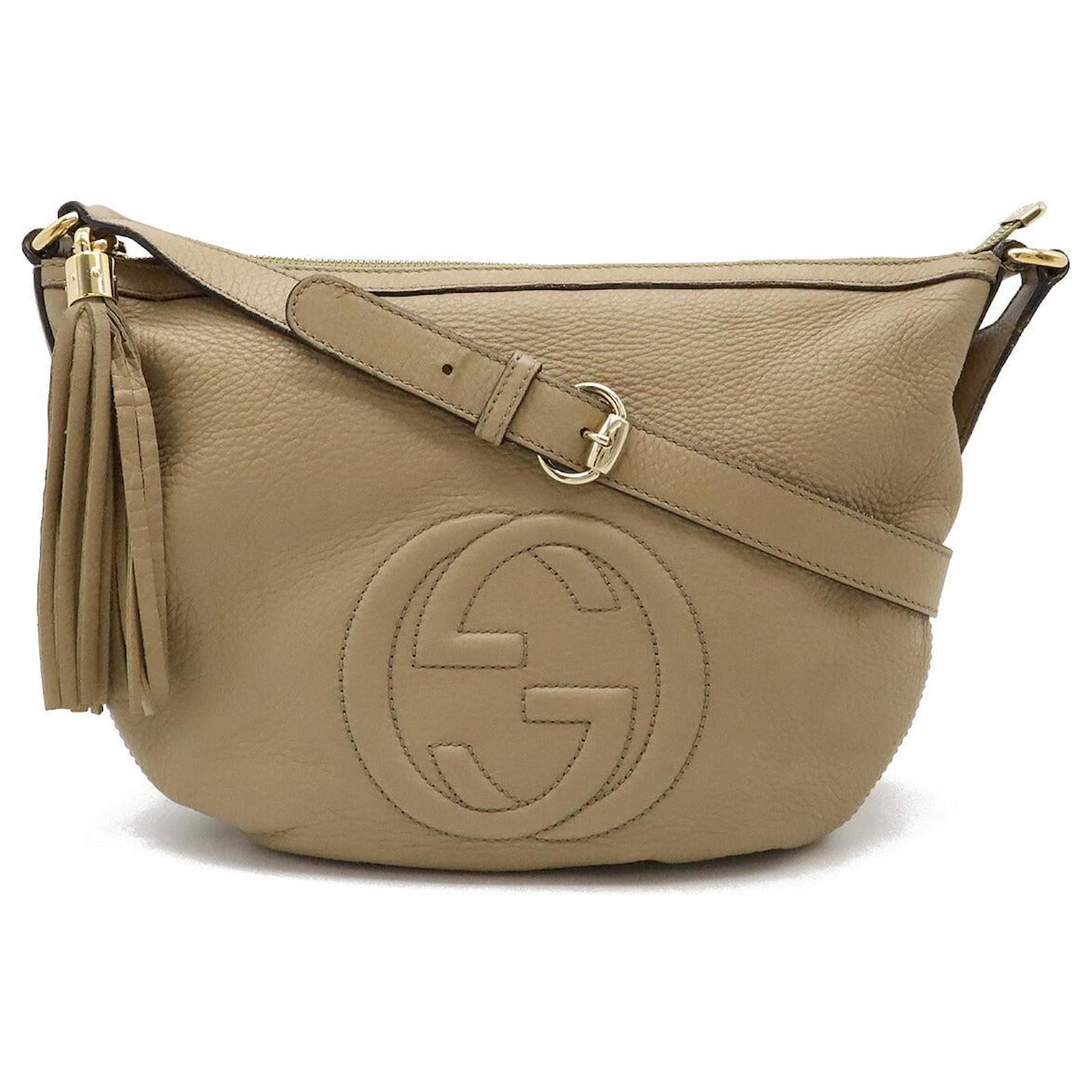 Gucci Leather Soho Interlocking G Shoulder Bag 308361 Beige  ref.2326923
