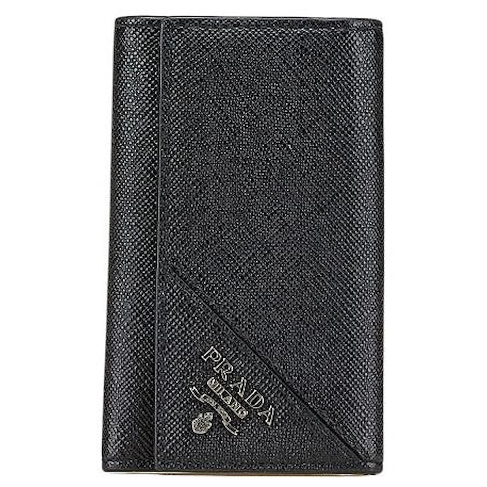 Prada Saffiano Logo Black Leather Key Case  ref.2326896