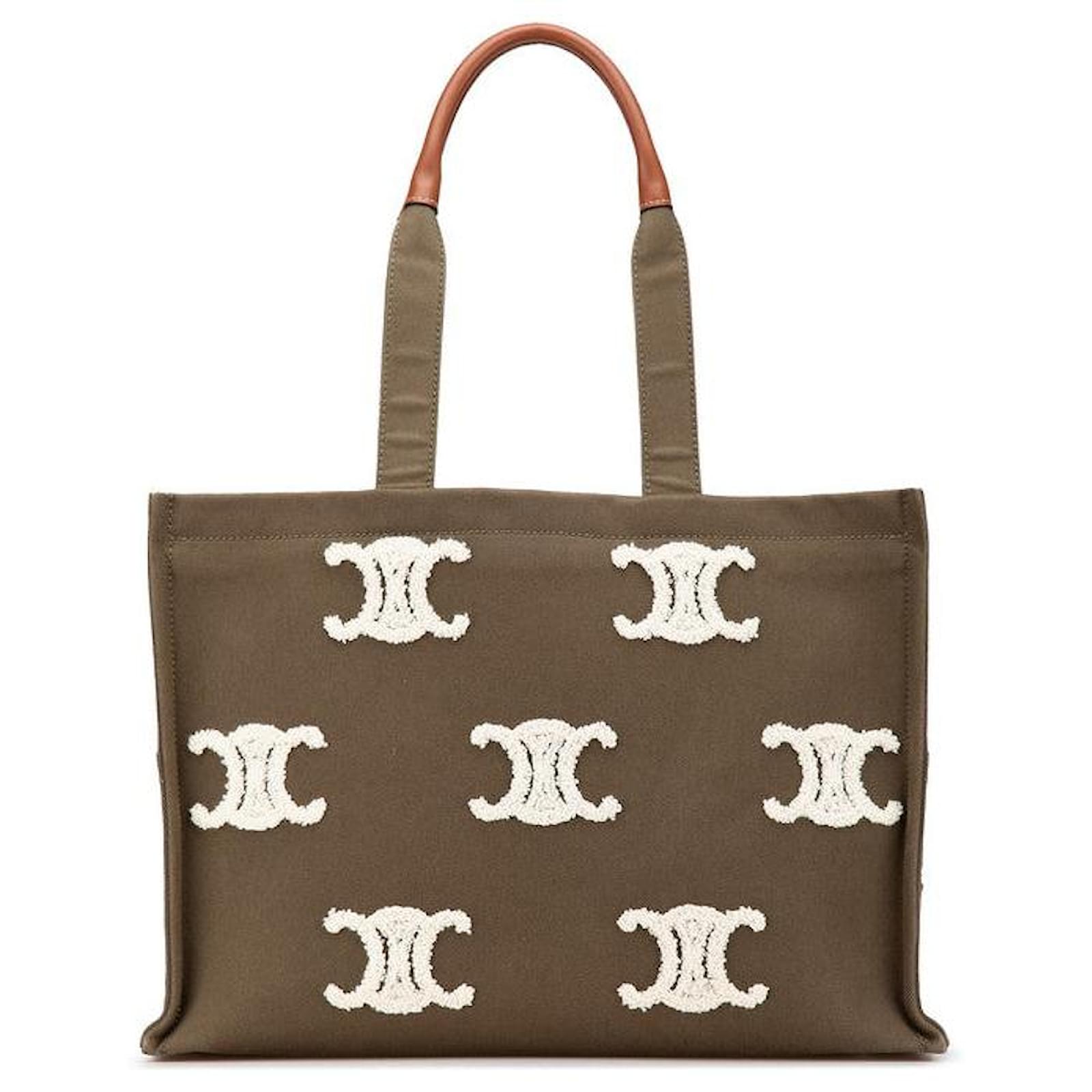 Céline Celine Triomphe Canvas Leather Tote Bag Green Cloth  ref.2326880