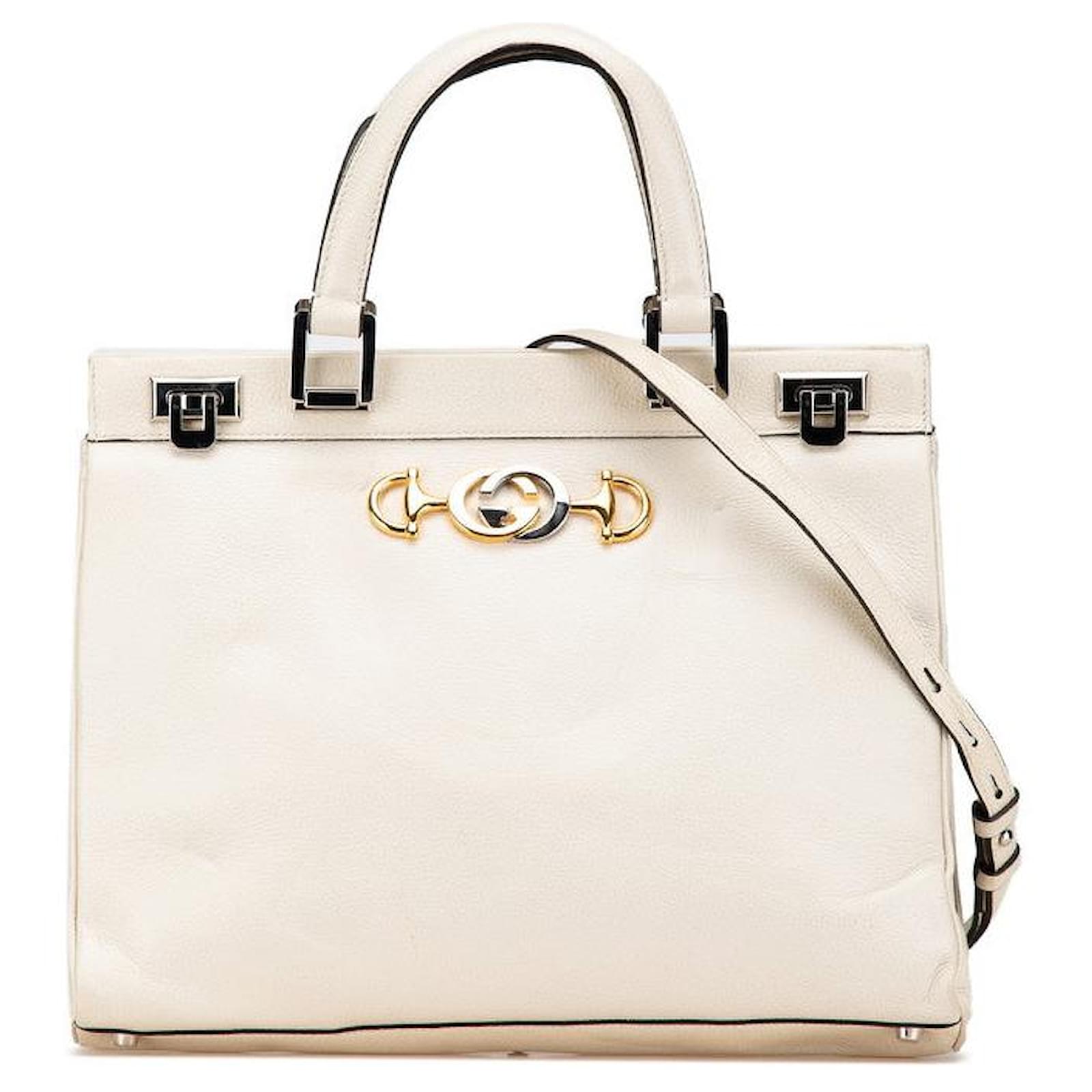 Gucci Leather Zumi Horsebit 2way Bag 564714 Silvery White Golden  ref.2326855