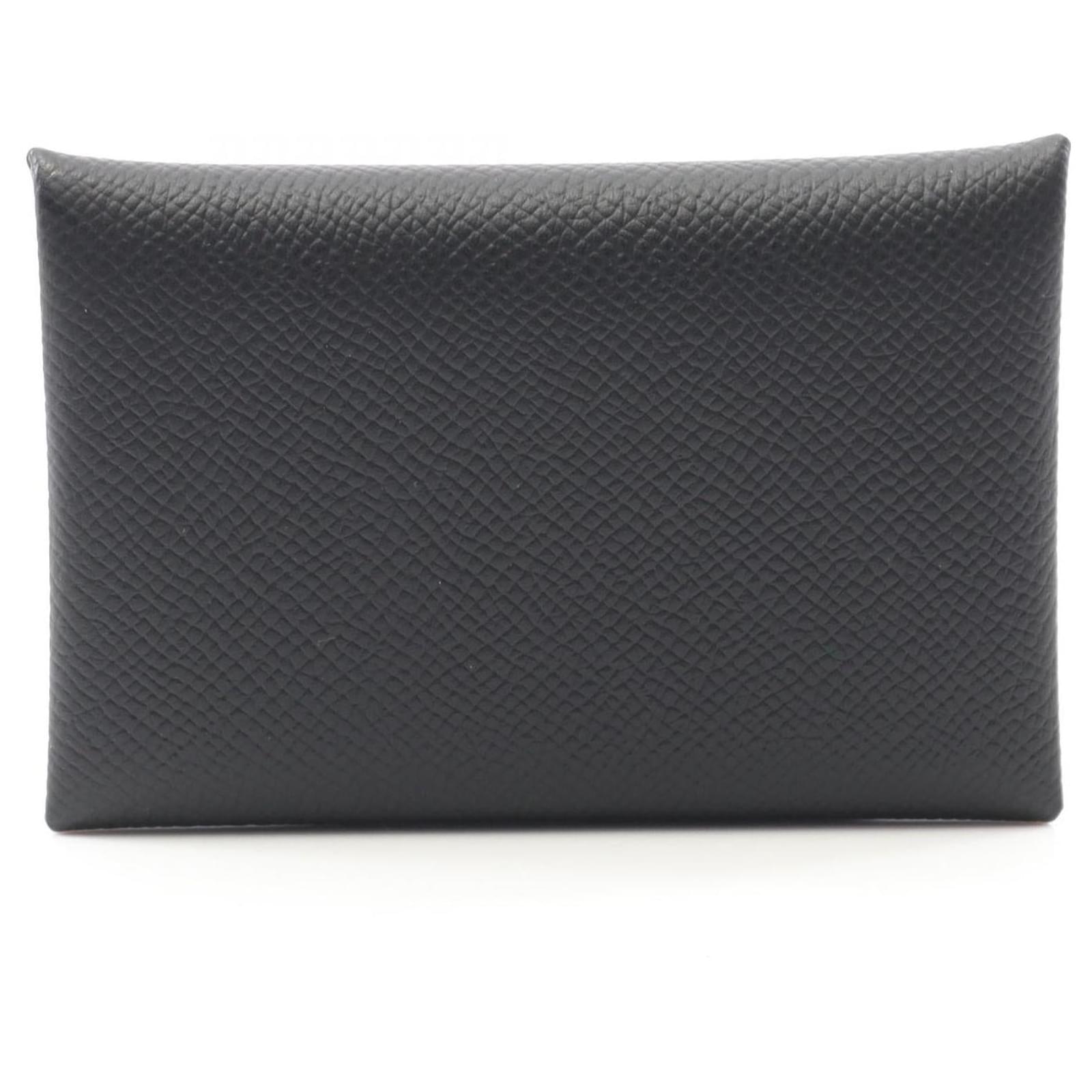 Hermès Hermes Calvi Vau Epsom Coin Case Black Leather  ref.2326835