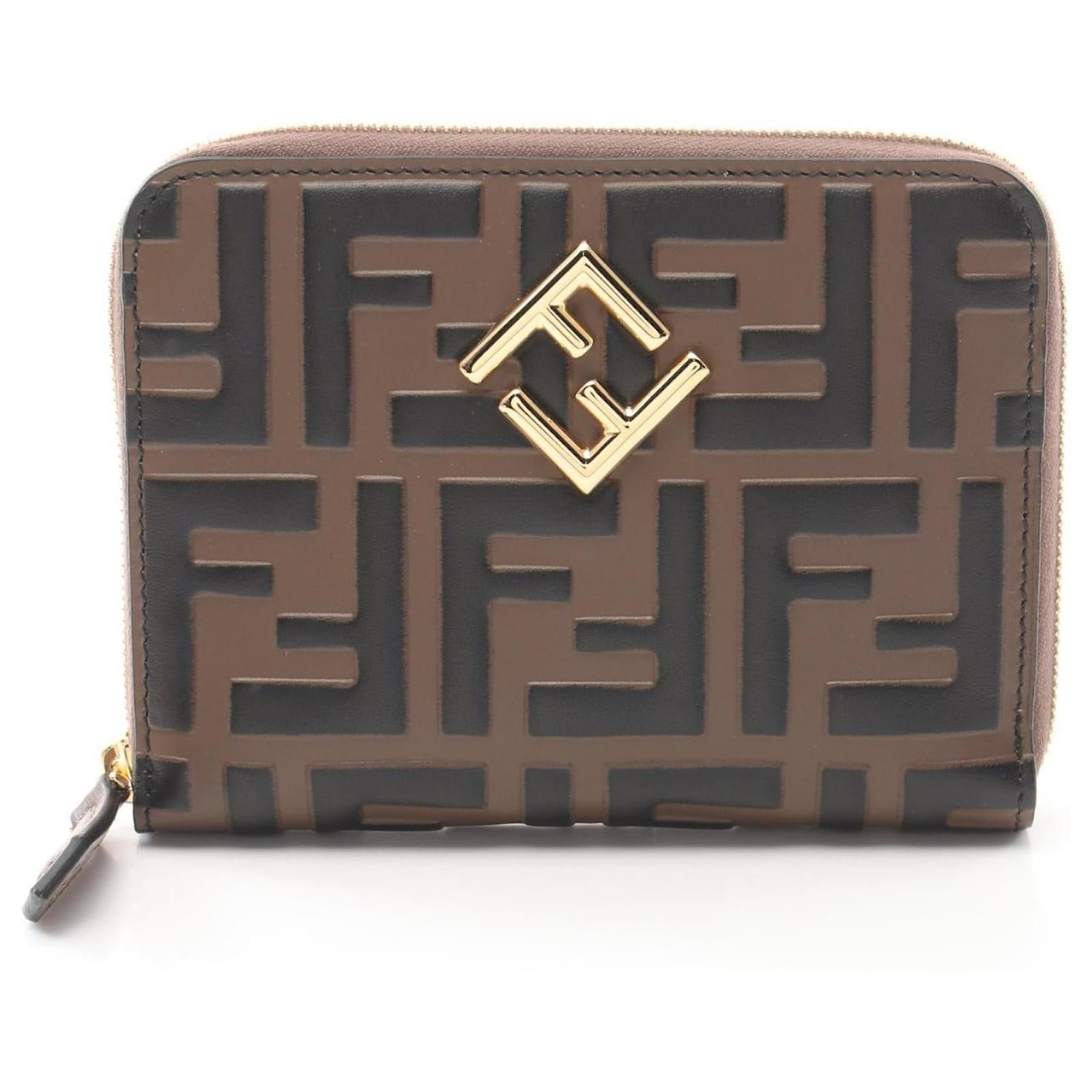 Fendi FF Diamond Leather Wallet Brown  ref.2326815