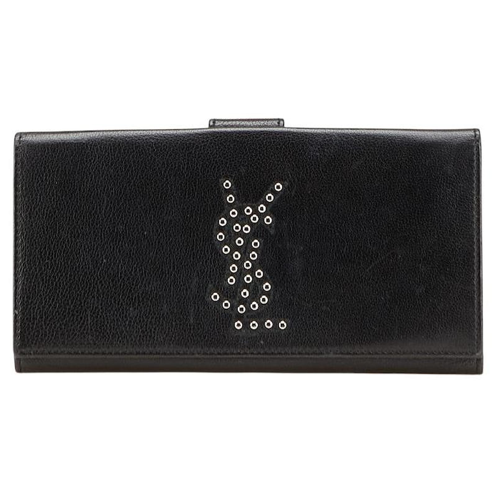 Yves Saint Laurent Saint Laurent YSL Logo Studs Leather Long Wallet Black  ref.2326812