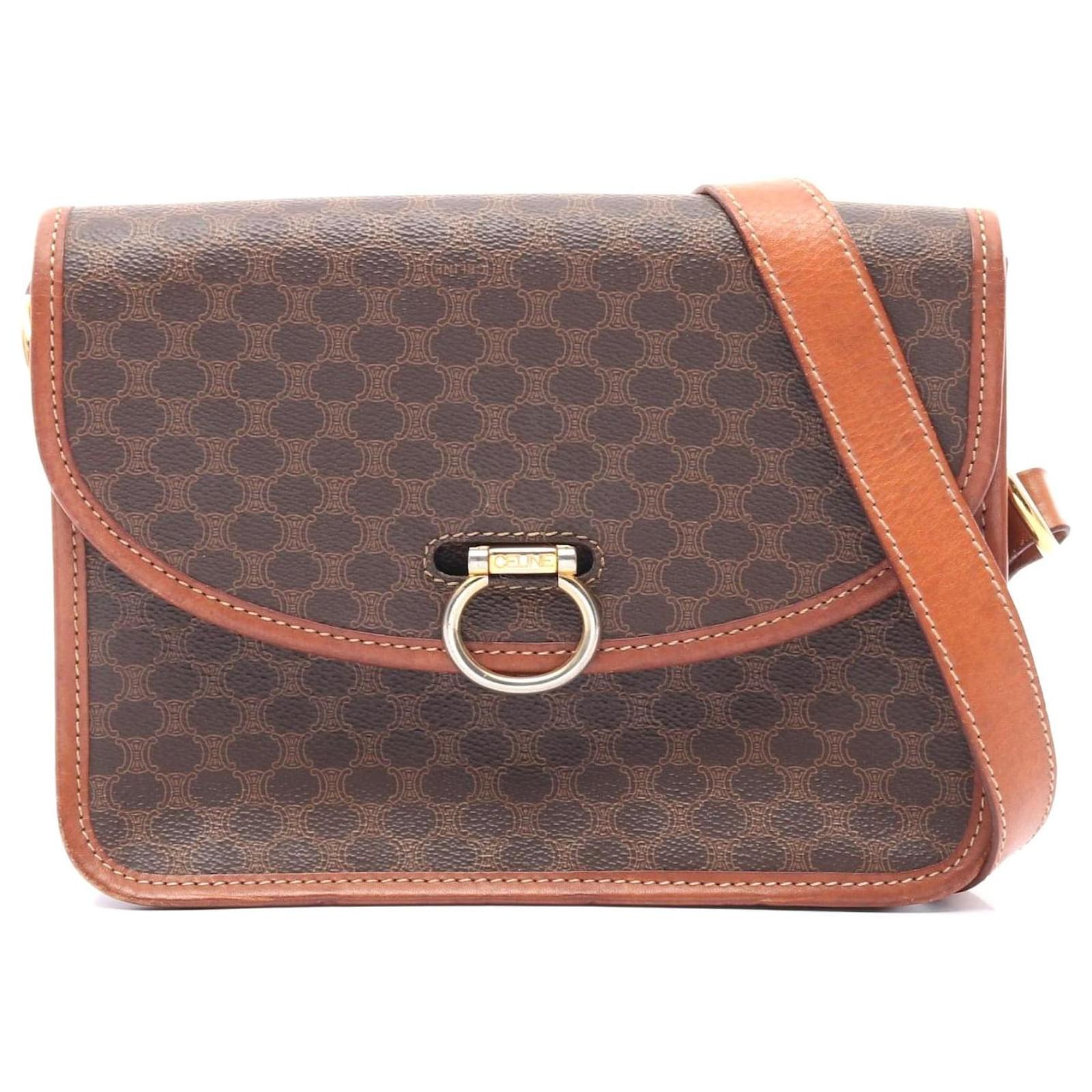 Céline Celine Macadam PVC Coated Canvas Leather Shoulder Bag Brown Cloth  ref.2326796