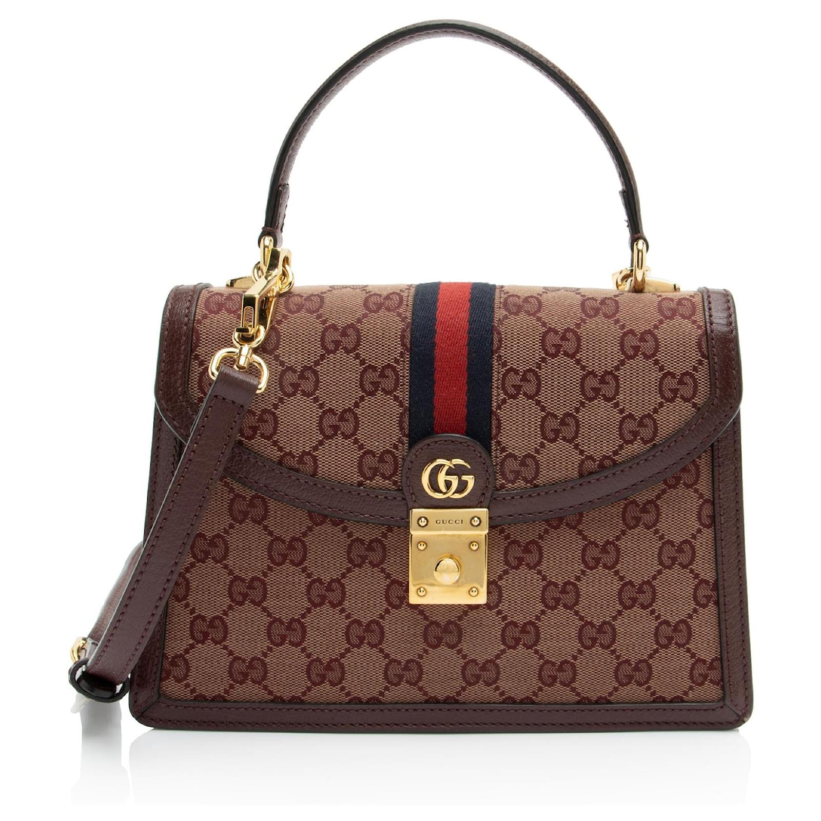 Gucci GG Canvas Ophidia Small Top Handle Brown Leather  ref.2326761