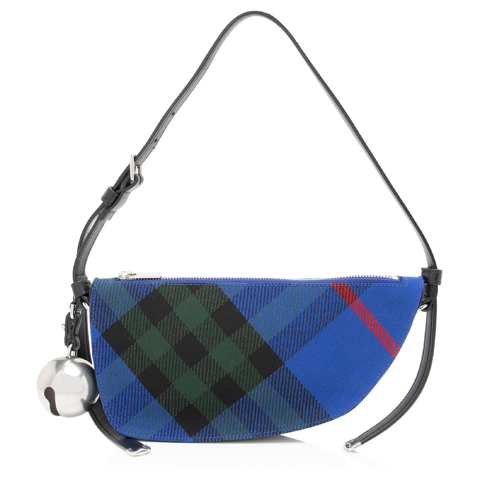 Burberry Check Shield Mini Shoulder Bag Blue Cloth  ref.2326750