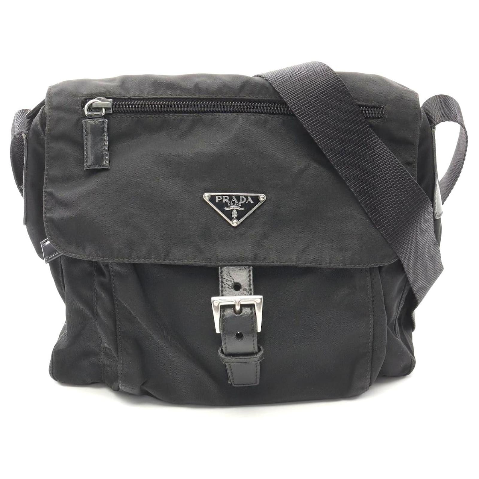 Prada Nylon Leather Shoulder Bag Black  ref.2326742