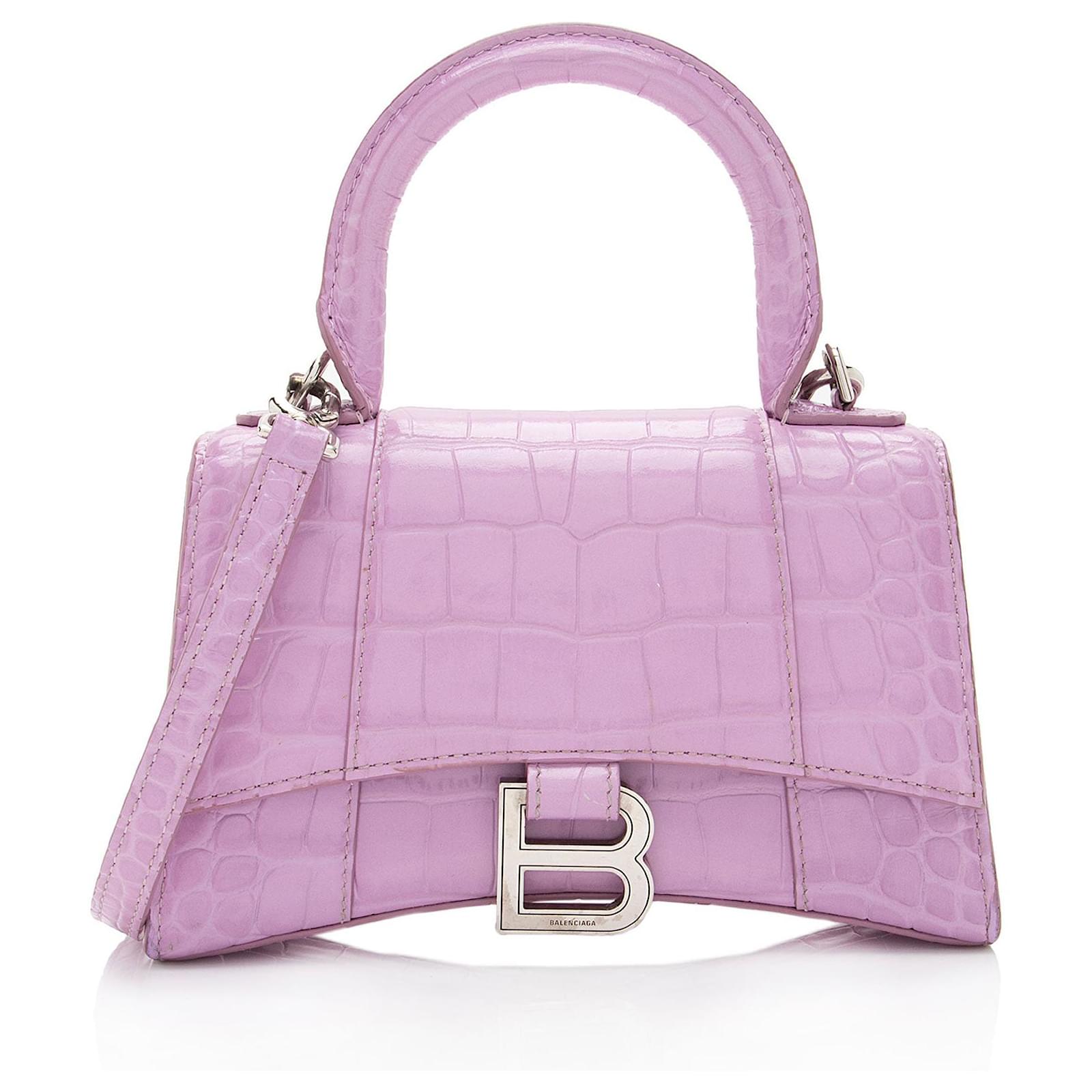 Balenciaga Shiny Croc Embossed Calfskin Hourglass XS Satchel Pink Leather  ref.2326661