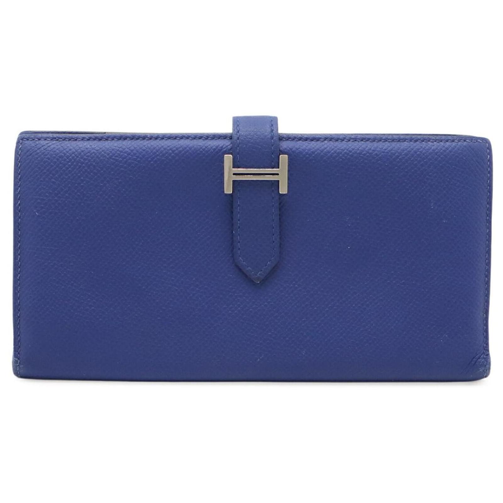 Hermès Hermes BEARN SOUFFLET Epsom Long Wallet Blue Leather  ref.2326610