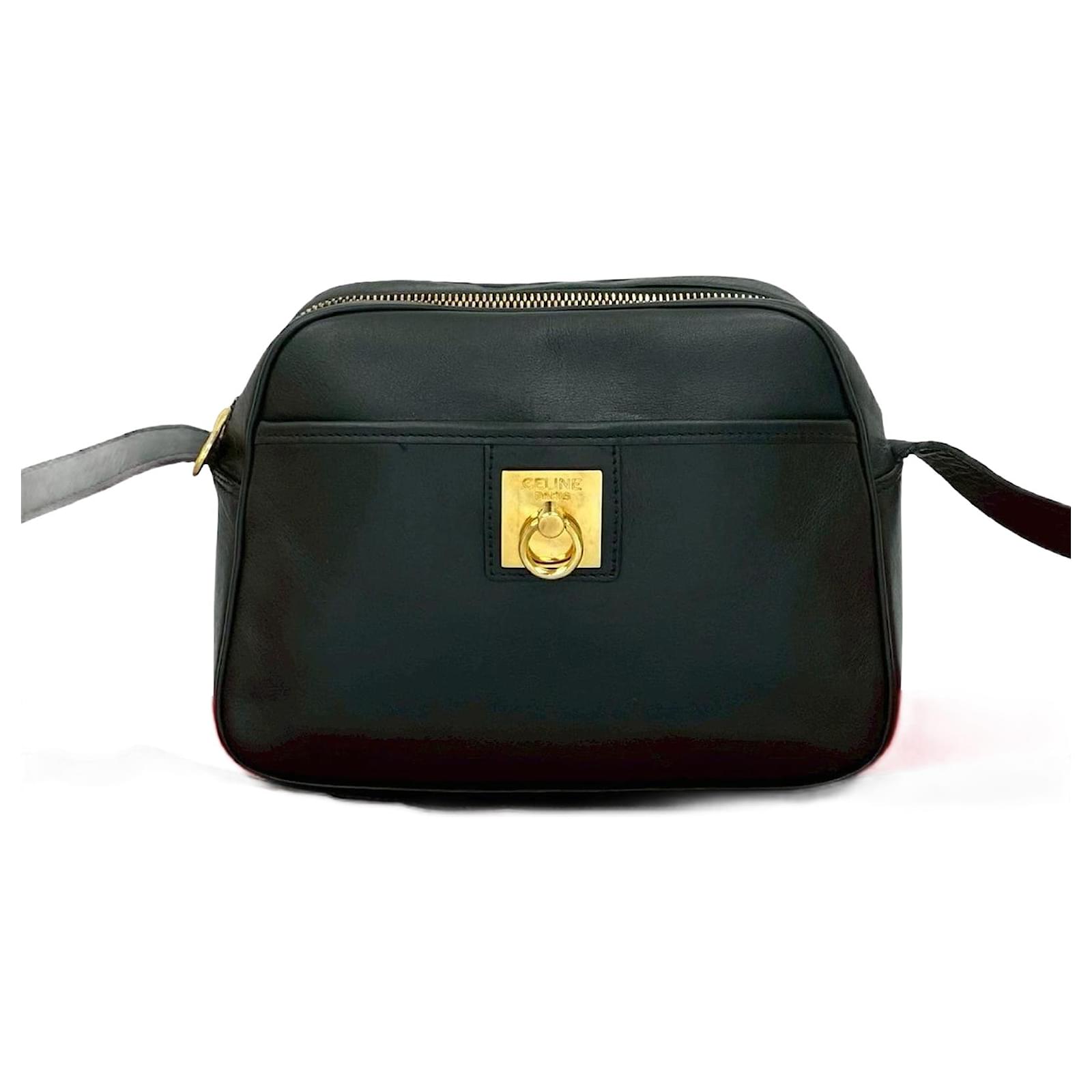 Céline Celine Vintage Logo Leather Shoulder Bag Black  ref.2326575