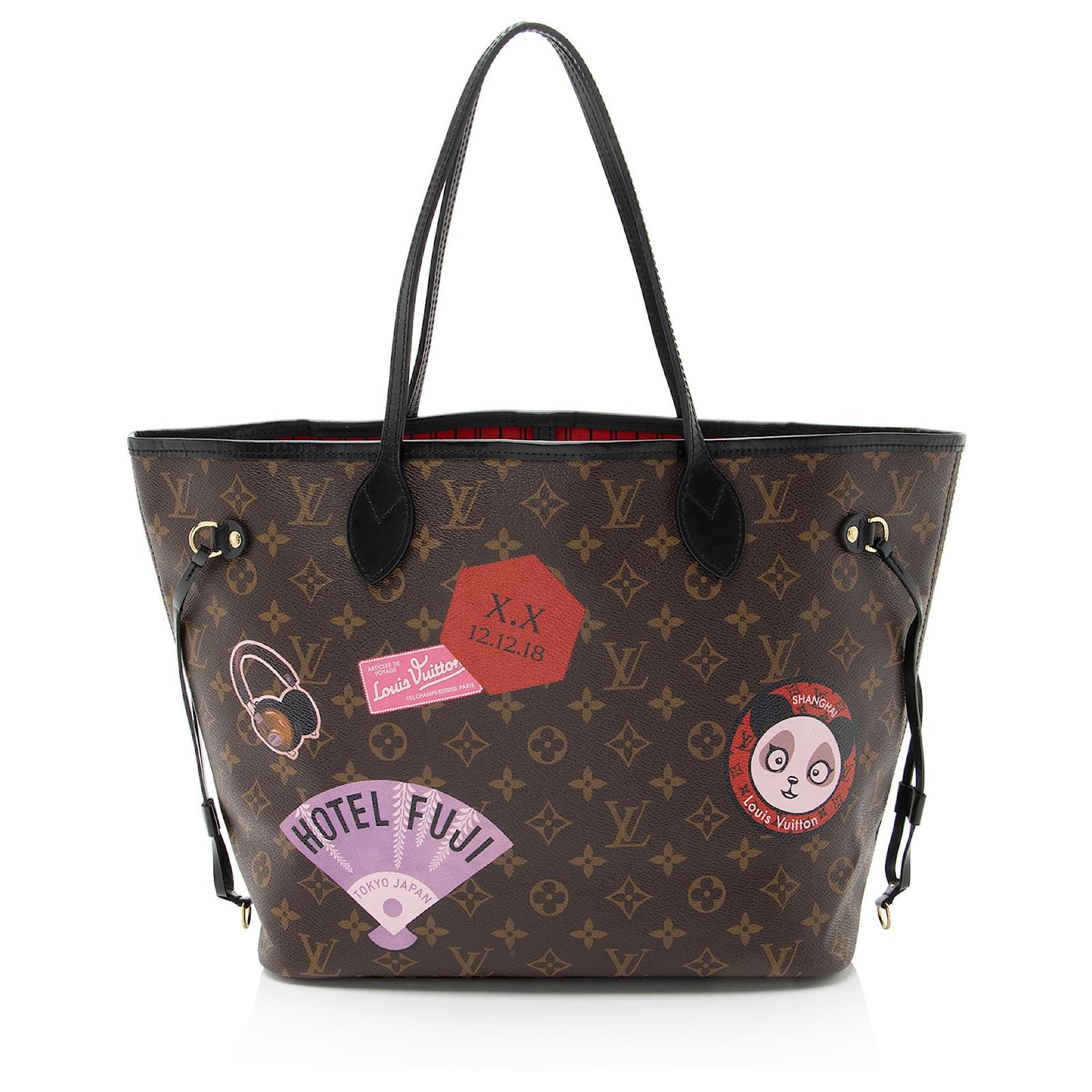 Louis Vuitton Monogram Canvas World Tour Neverfull MM Tote Black Leather  ref.2326566