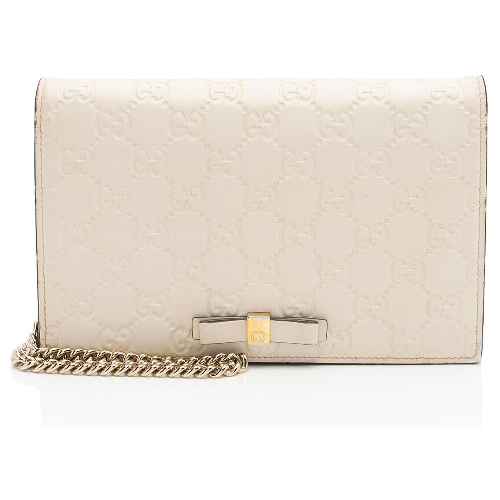 Gucci Guccissima Leather Signature Bow Mini Wallet on Chain White  ref.2326562