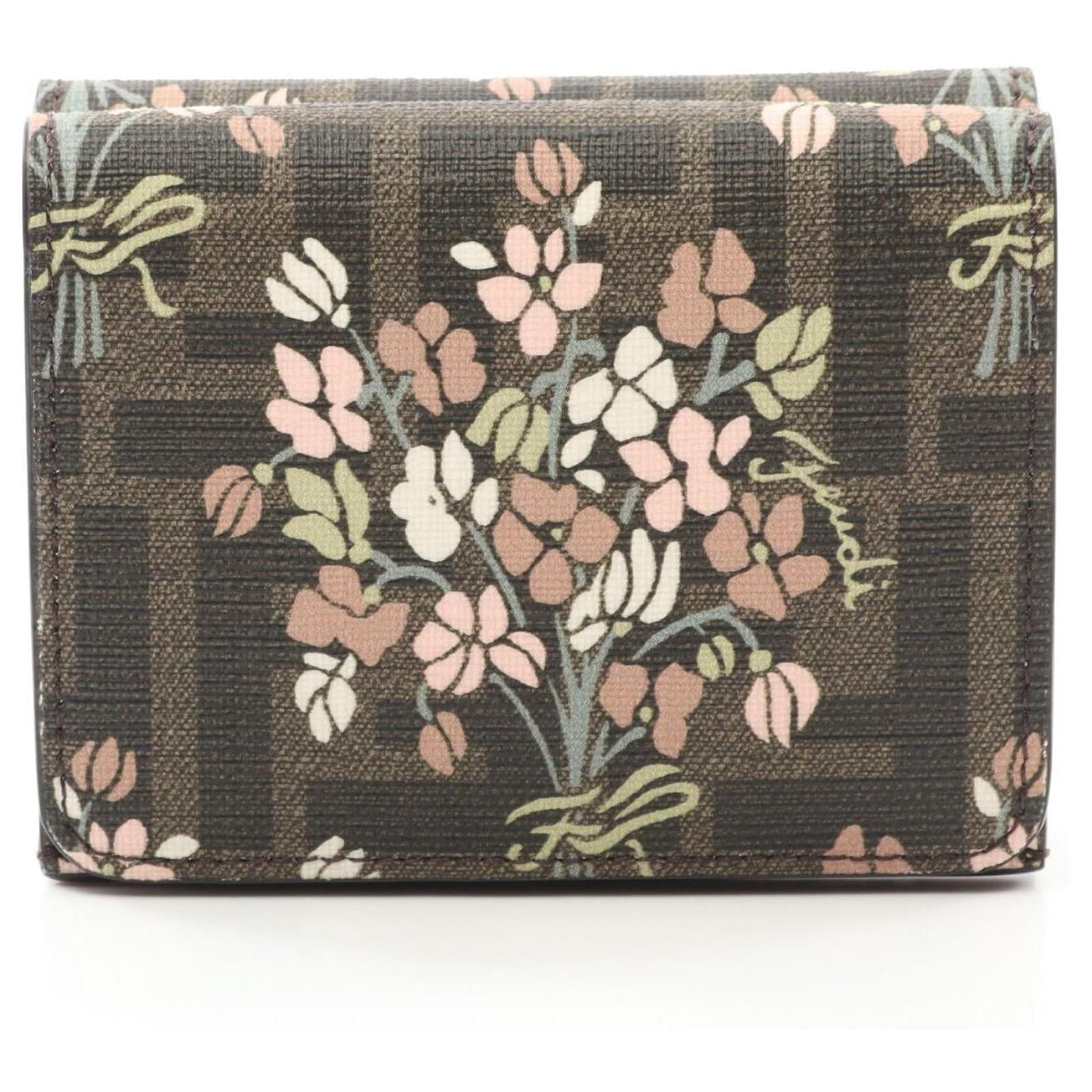 Fendi 8M0480AURFF174H PVC Coated Canvas Trifold Wallet Brown Cloth  ref.2326546