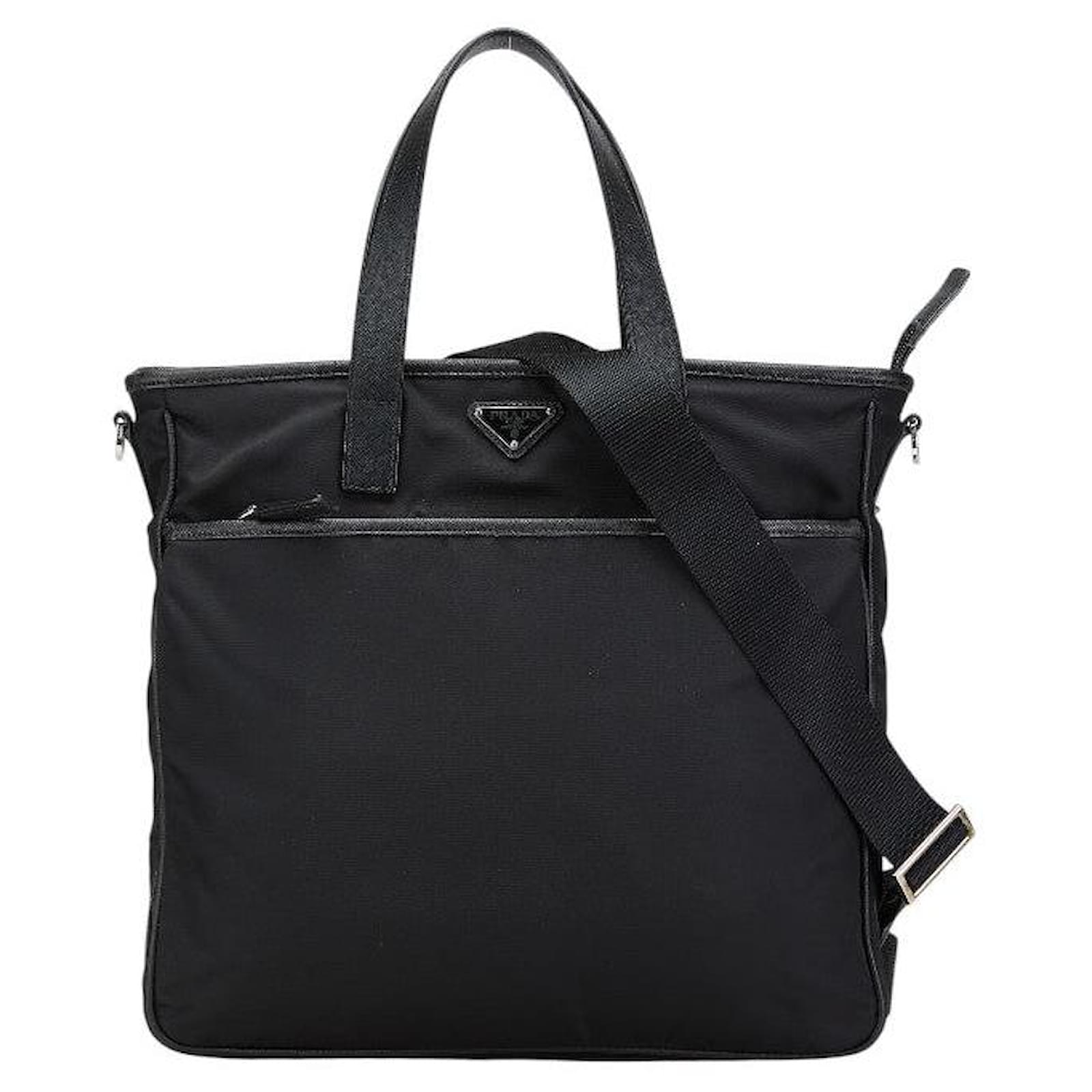 Prada Nylon Leather Triangle Logo Plate 2way Bag 2VG033 Black  ref.2326532