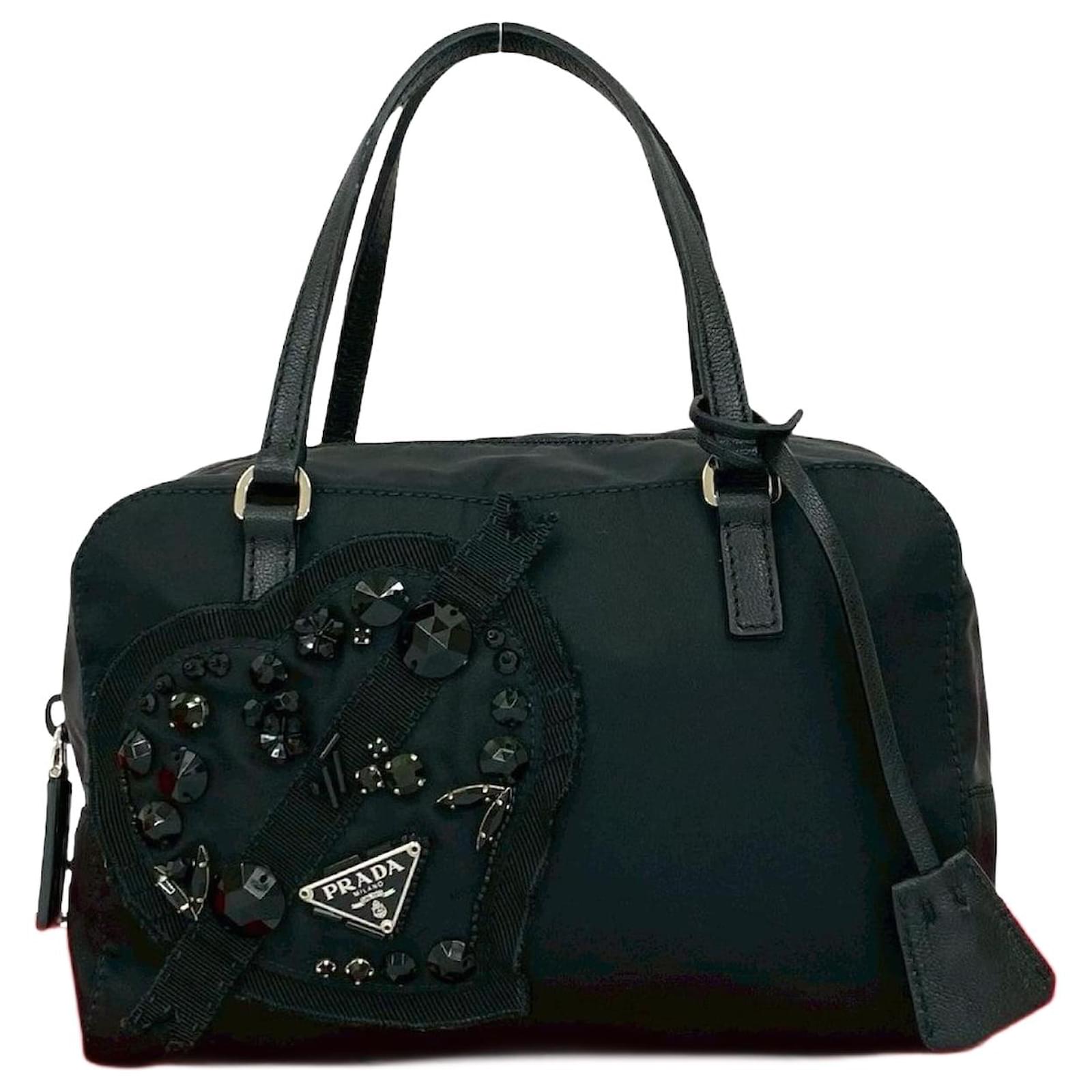 Prada Evening Heart Nylon Leather Handbag Black  ref.2326471
