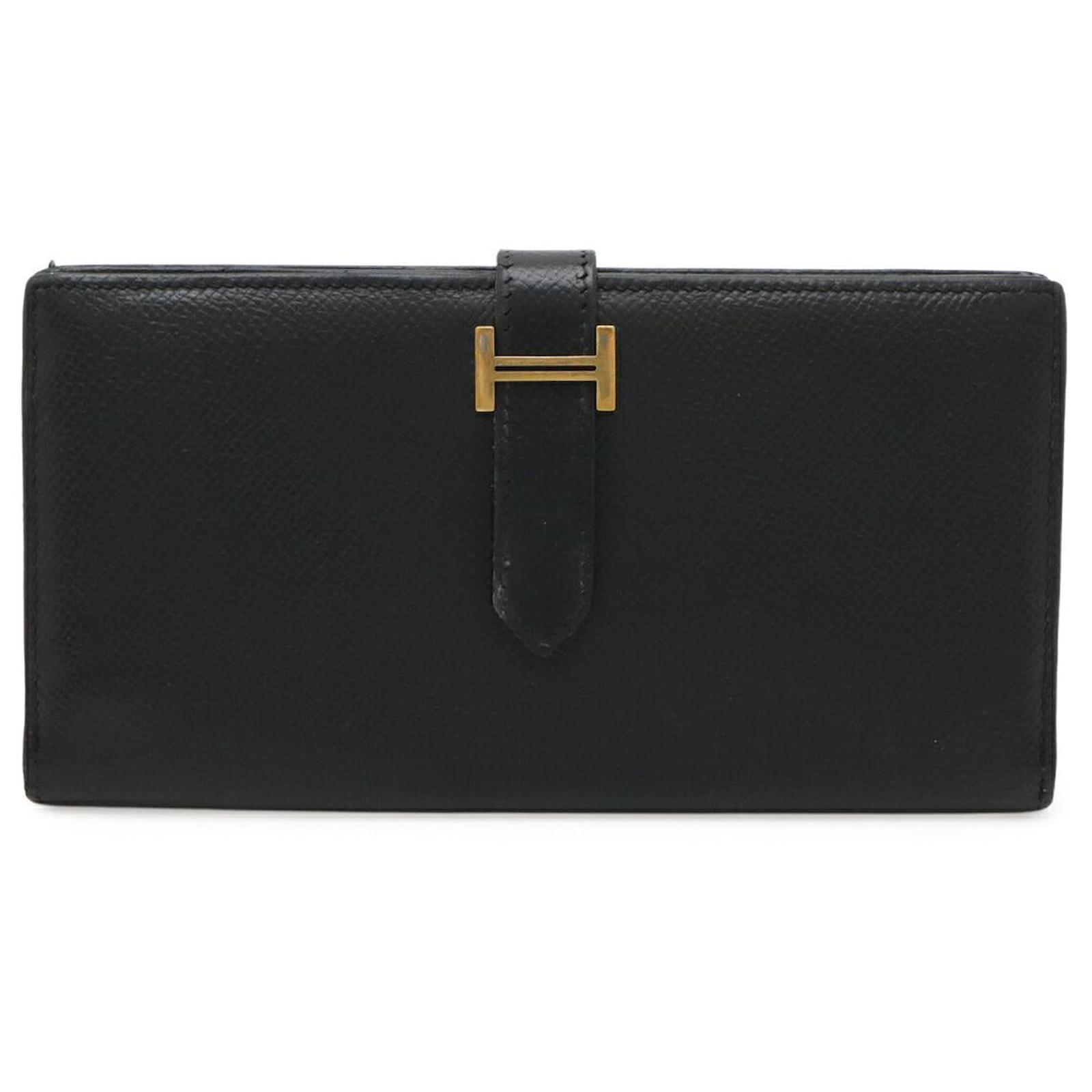 Hermès Hermes BEARN SOUFFLET Epsom Long Wallet Black Leather  ref.2326419