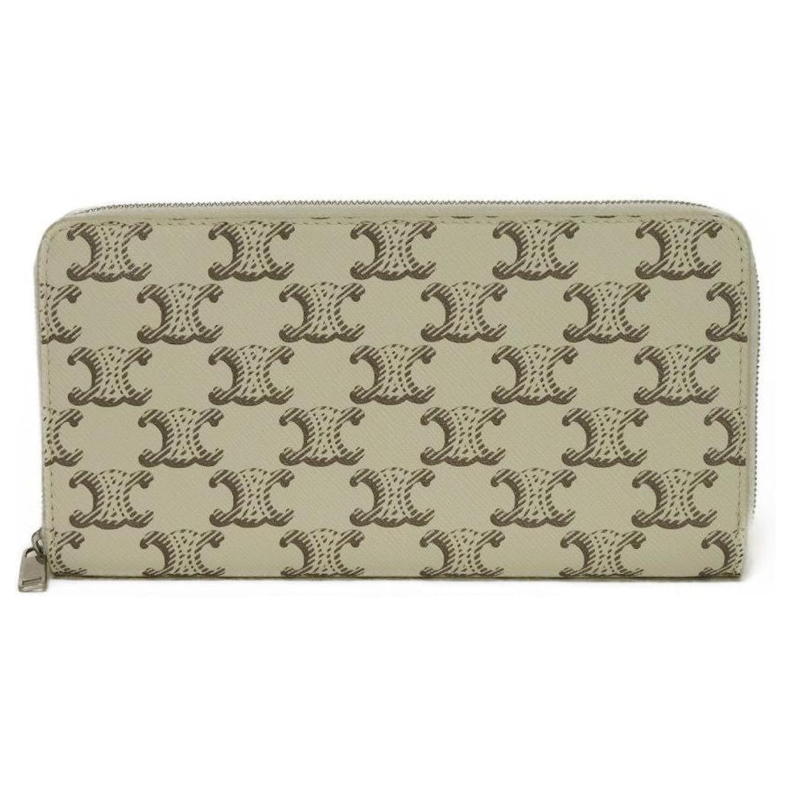 Céline Celine Large Zip Wallet Triomphe Canvas Long Wallet White Cloth  ref.2326412