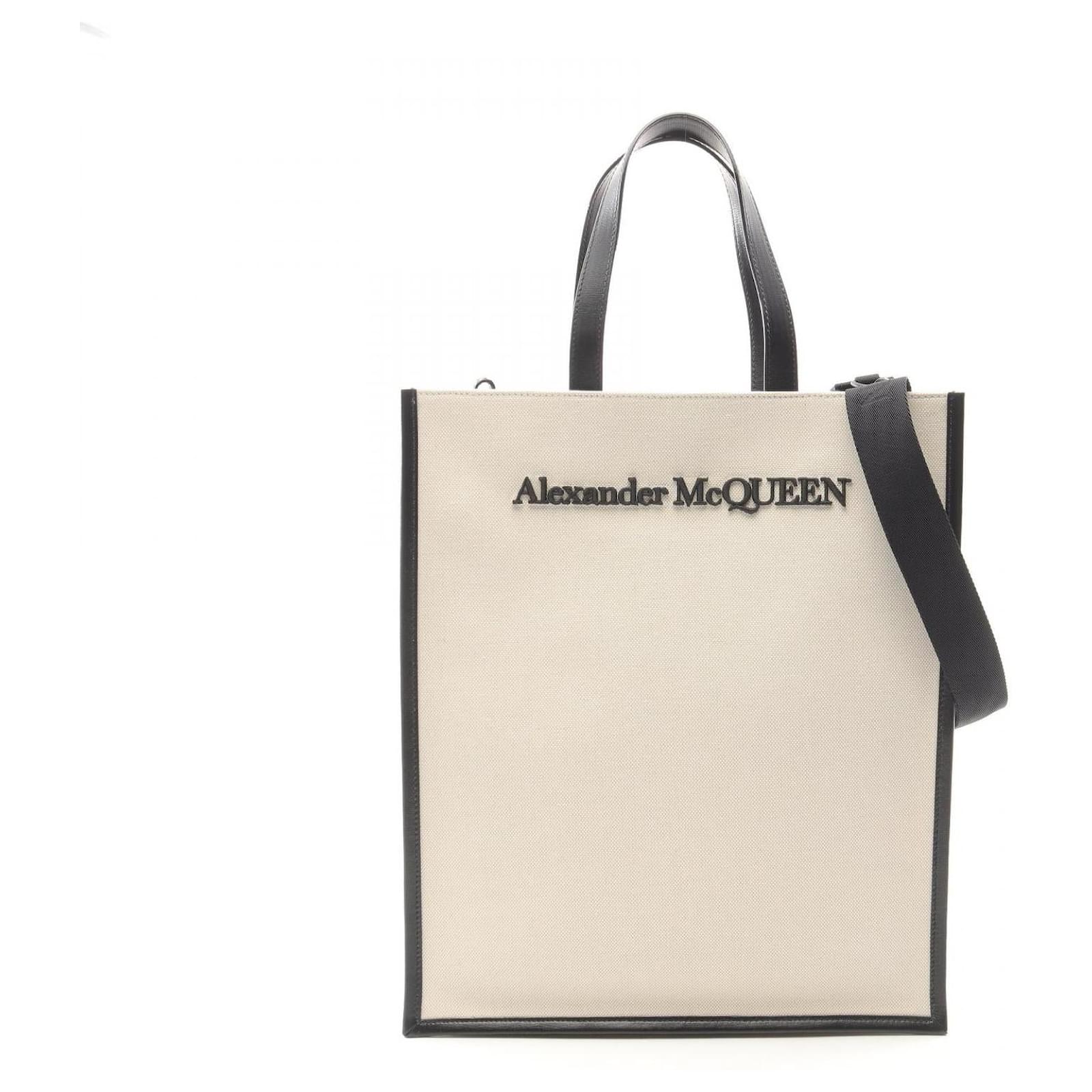 Alexander McQueen N/S Embroidered Canvas Leather Tote Bag White Cloth  ref.2326408