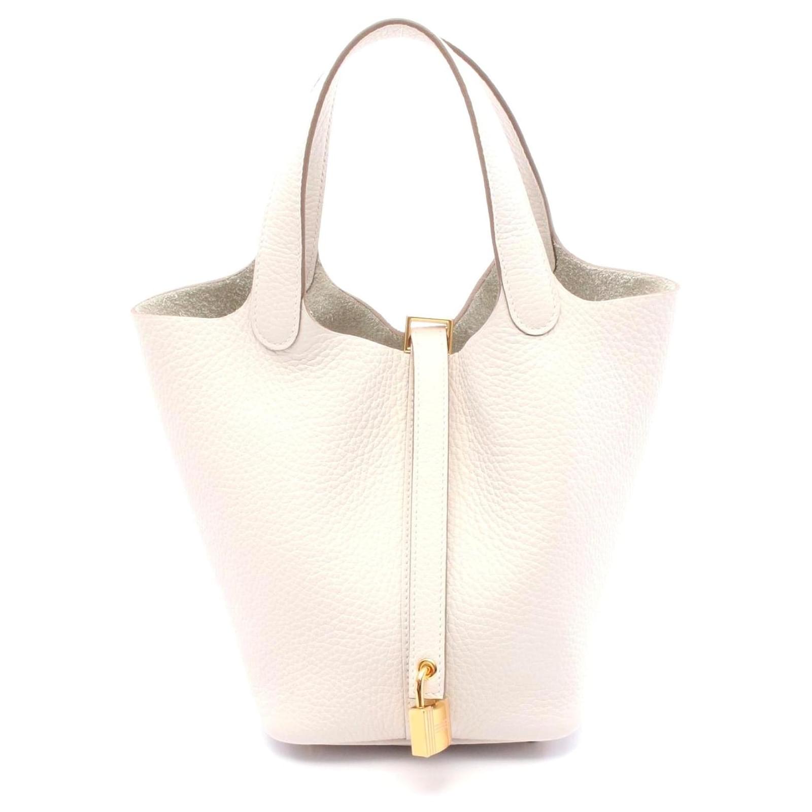 Hermès Hermes Picotin Lock PM Handbag Grey White Leather Pony-style calfskin  ref.2326387