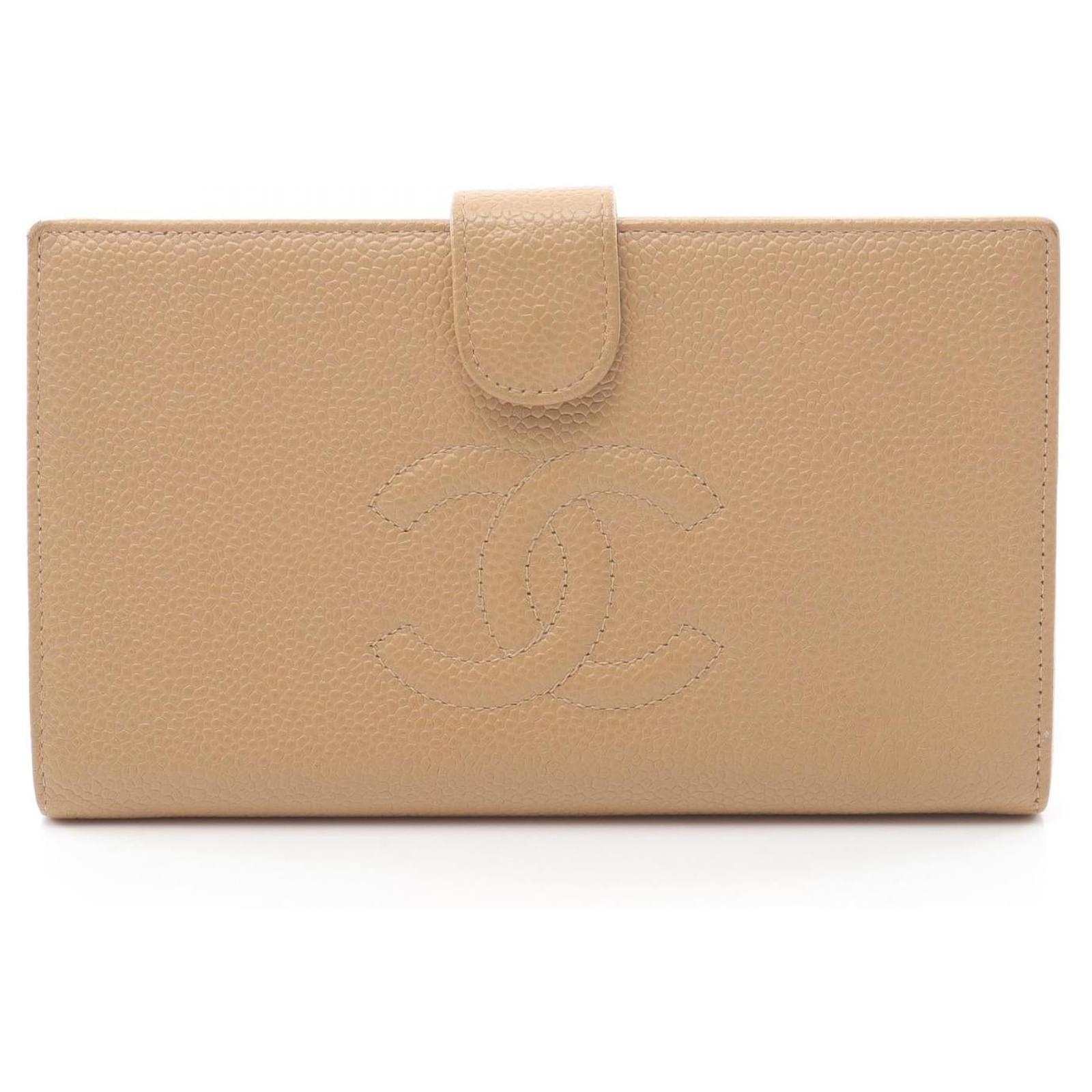 Chanel Coco Mark Grained Calfskin Wallet Brown Beige Leather  ref.2326378
