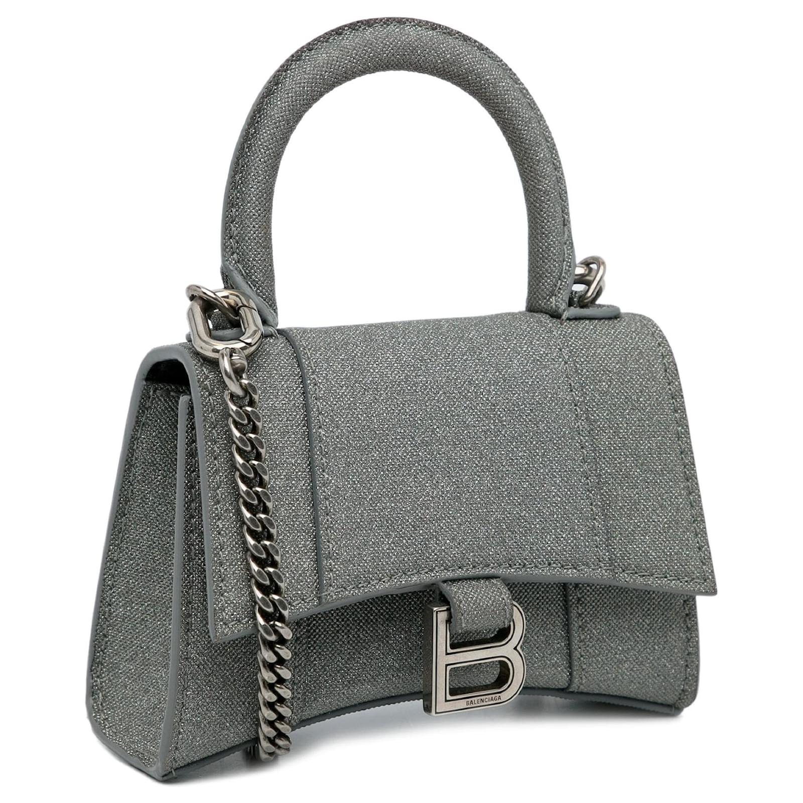 Balenciaga Mini Glitter Hourglass Satchel Grey Leather  ref.2326338