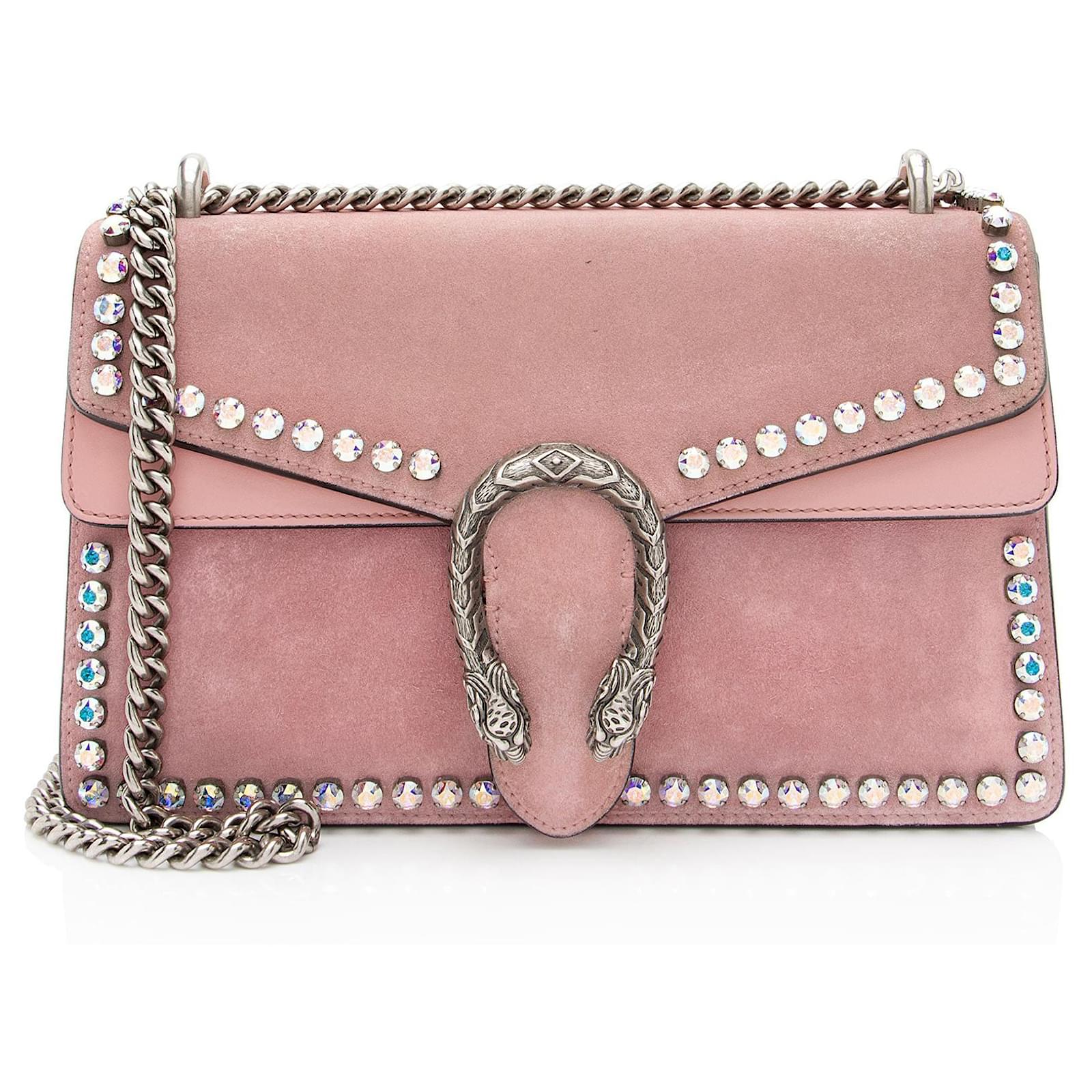 Gucci Suede Crystal Dionysus Small Shoulder Bag Pink Leather  ref.2326321