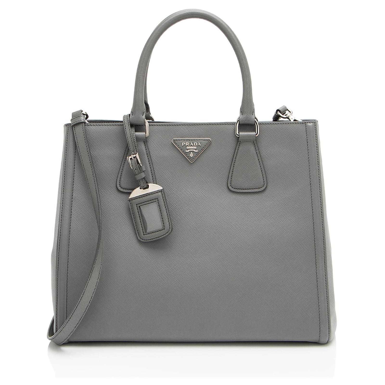 Prada Bicolor Saffiano Lux Tote Grey Leather  ref.2326316