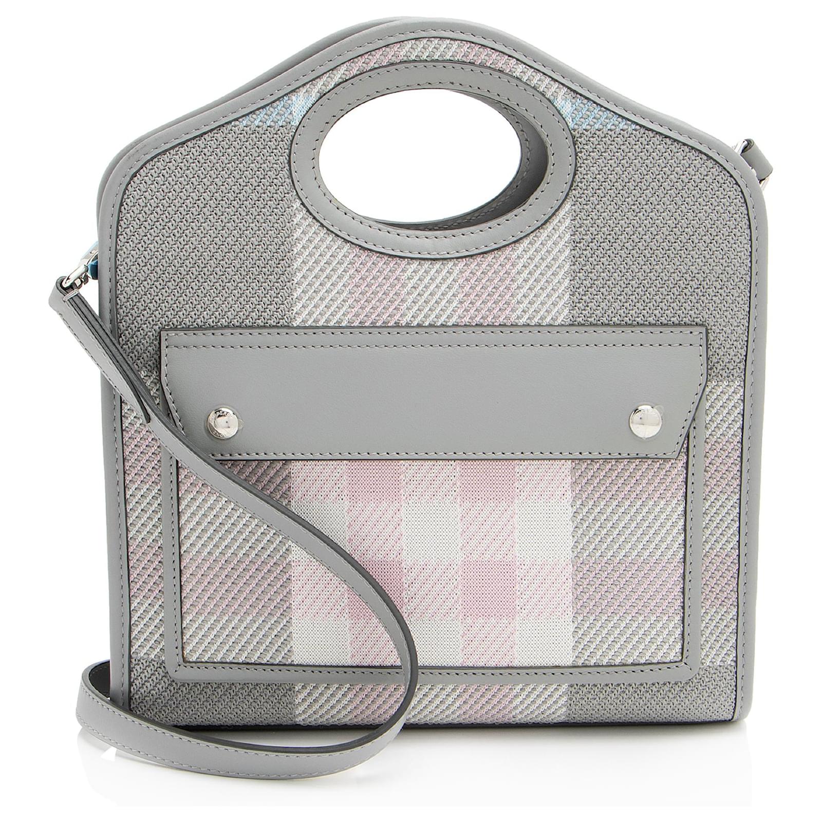 Burberry Calfskin Check Mini Pocket Tote Grey Leather  ref.2326273