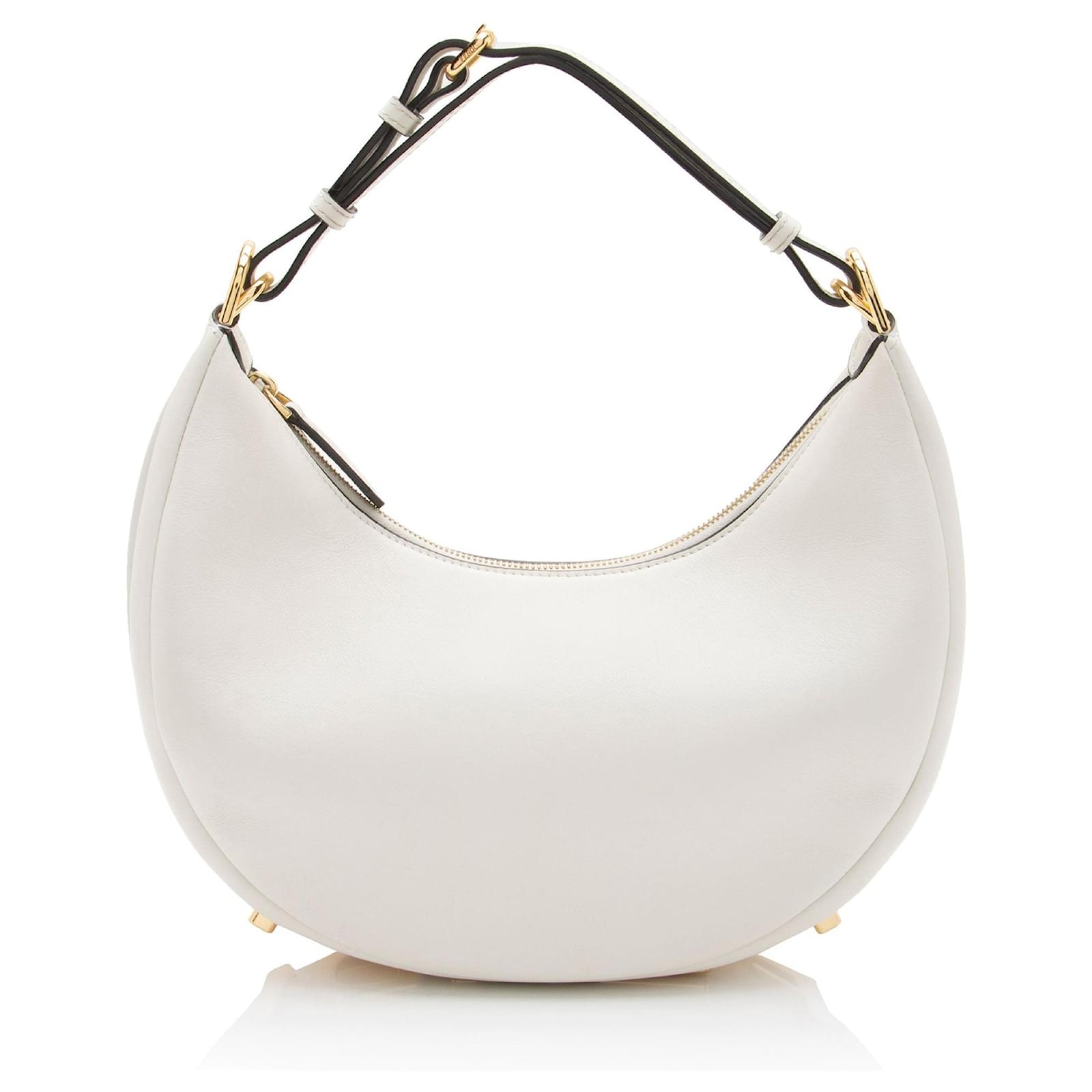 Fendi Leather Fendigraphy Small Hobo White  ref.2326270