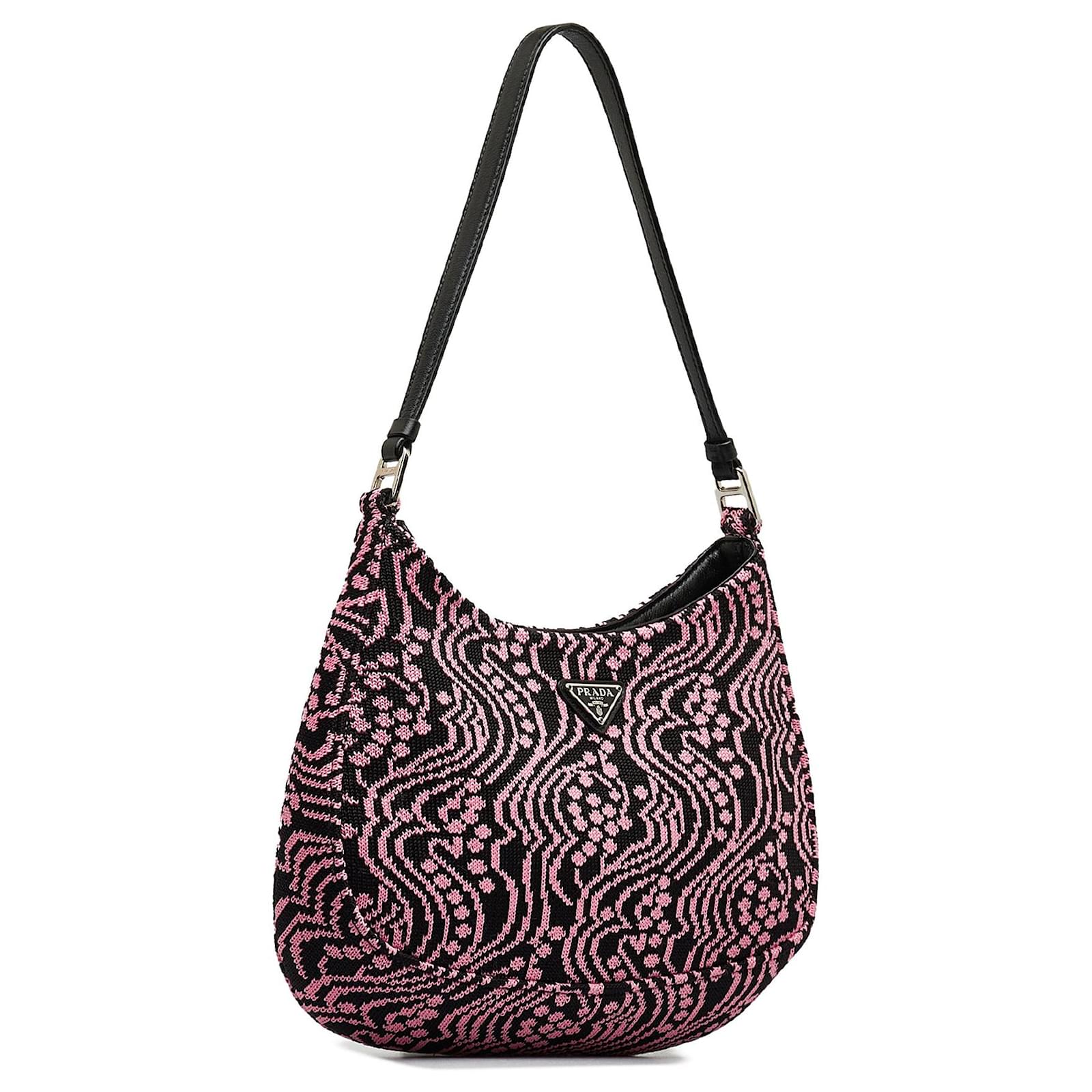 Prada Maglia Jacquard Knit Cleo Bag Pink Wool  ref.2326177
