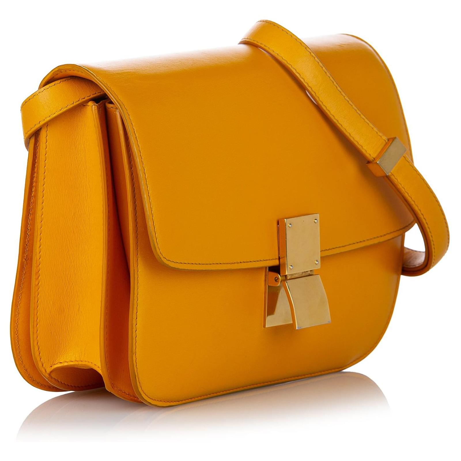 Céline Celine Medium Calfskin Classic Box Yellow Leather  ref.2326176