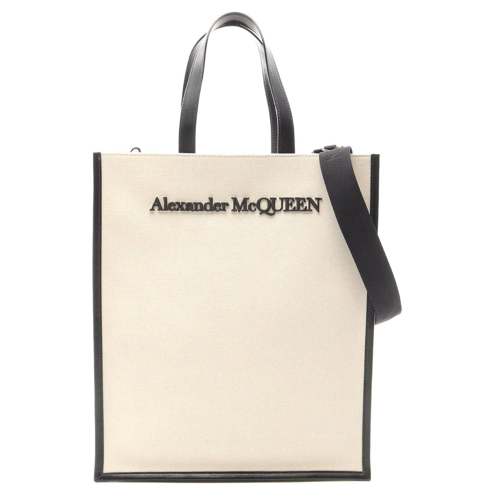 Alexander McQueen Canvas Leather Logo Tote Bag White Cloth  ref.2326163