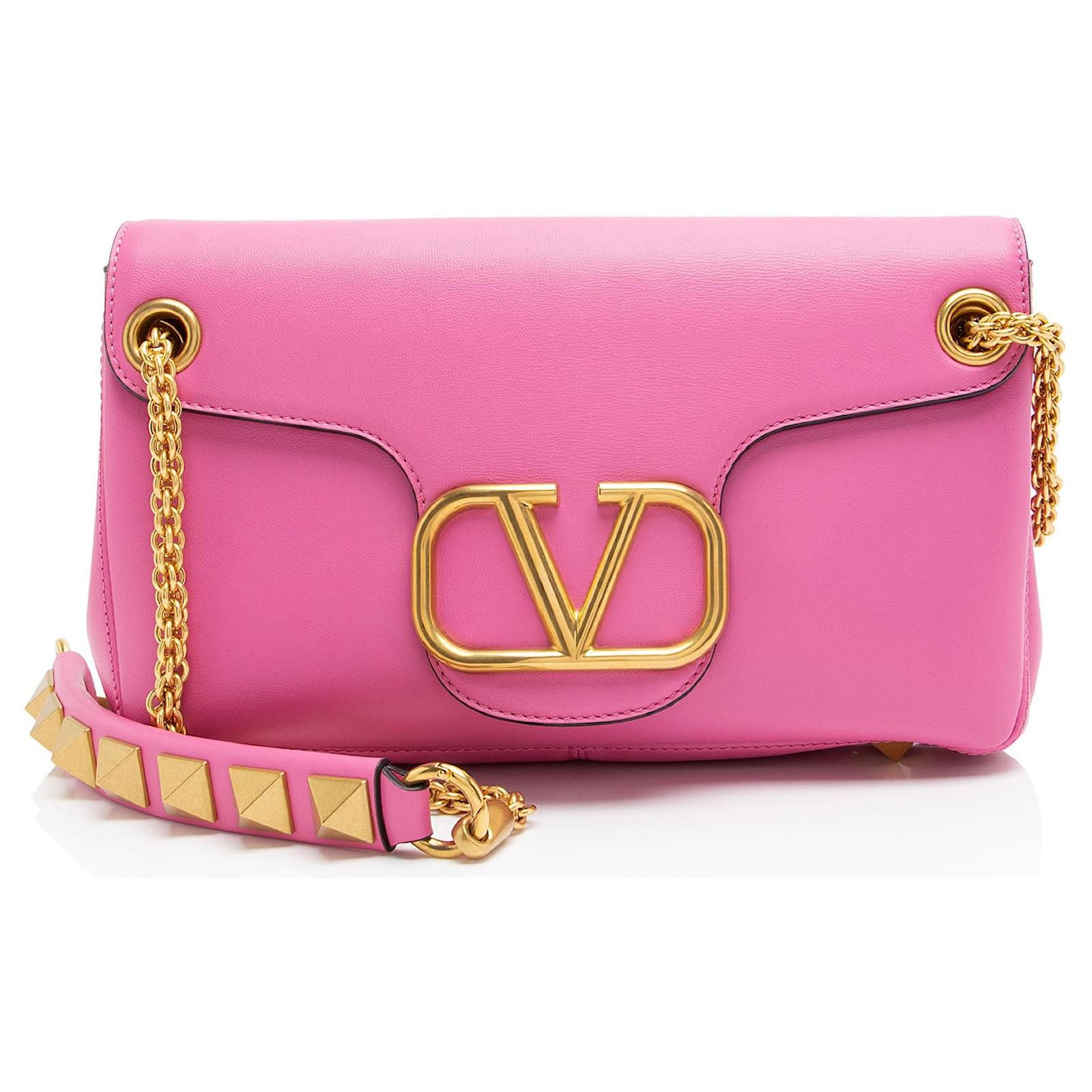 Valentino Garavani Valentino Nappa VLogo Stud Sign Shoulder Bag Pink Leather  ref.2326128