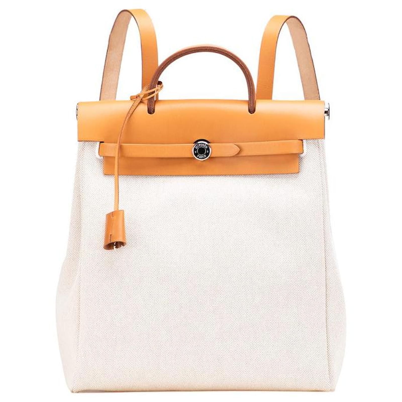 Hermès Hermes Herbag Ad PM Toile H Leather Backpack Brown Beige  ref.2326117